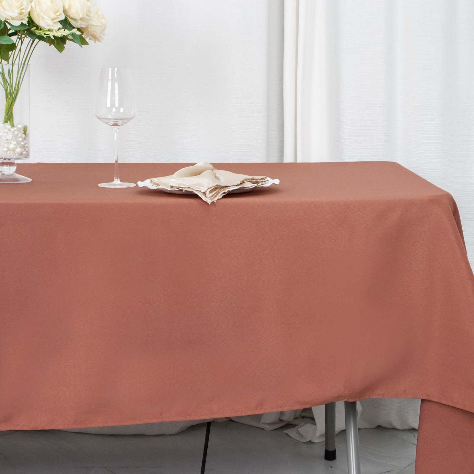 Hot Sale! Durable 220GSM Wrinkle-Resistant 60x102 Rectangle Premium Polyester Tablecloth in Terracotta (Rust)