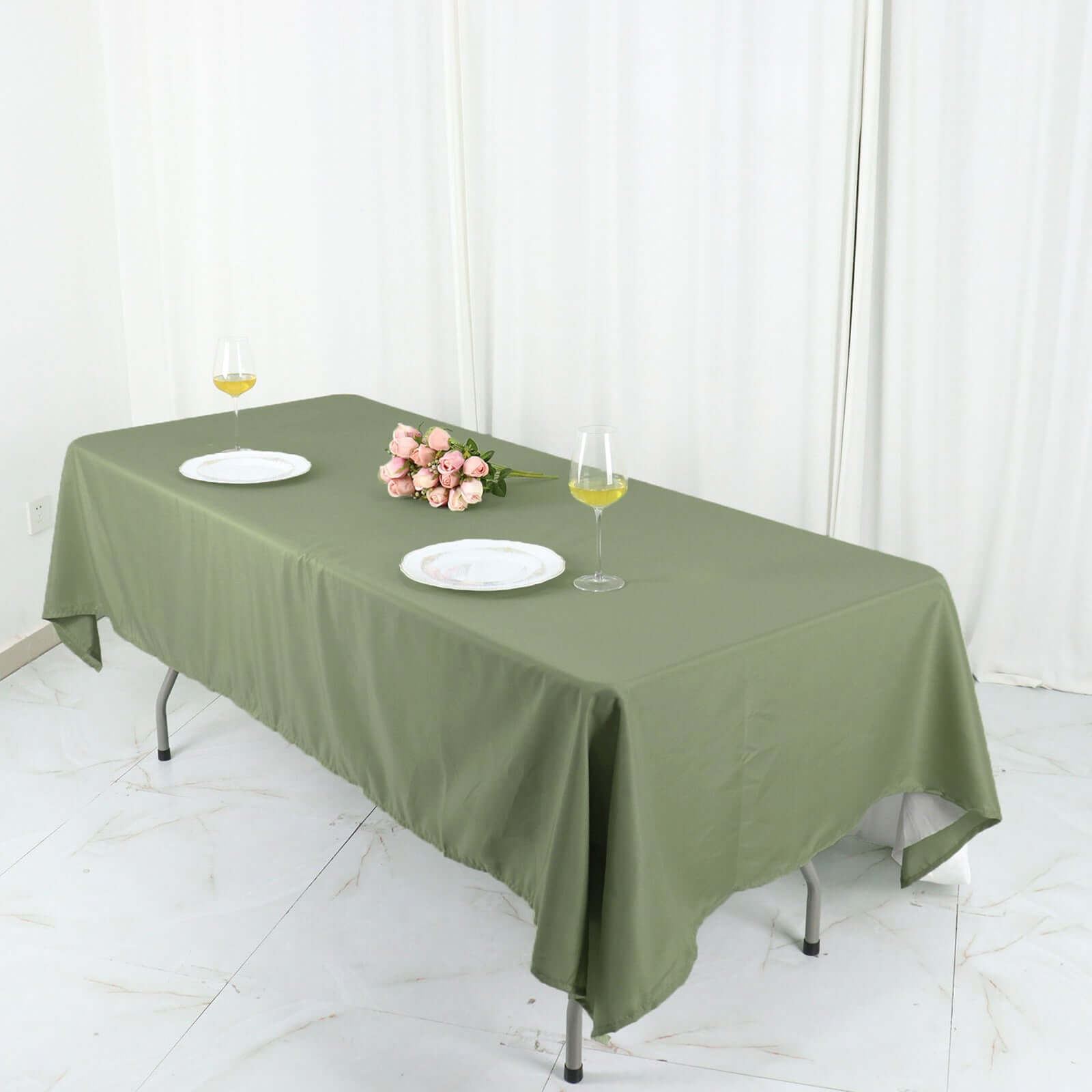 Hot Sale! Wrinkle-Resistant 60x126 Rectangle Polyester Tablecloth in Dusty Sage Green