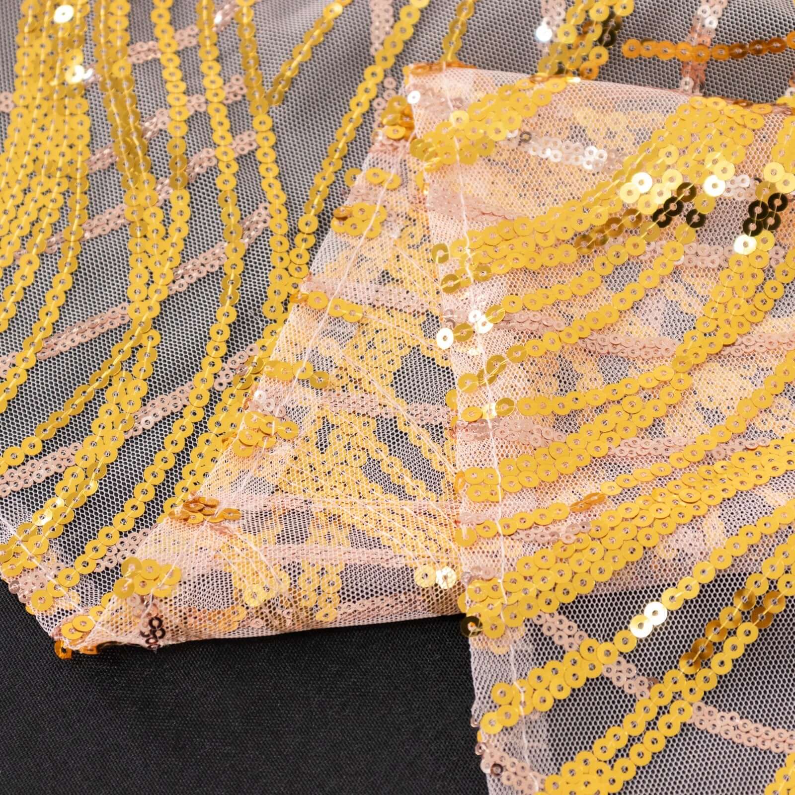 Hot! Rose Gold/Gold Sequin Mesh 120" Round Seamless Tablecloth