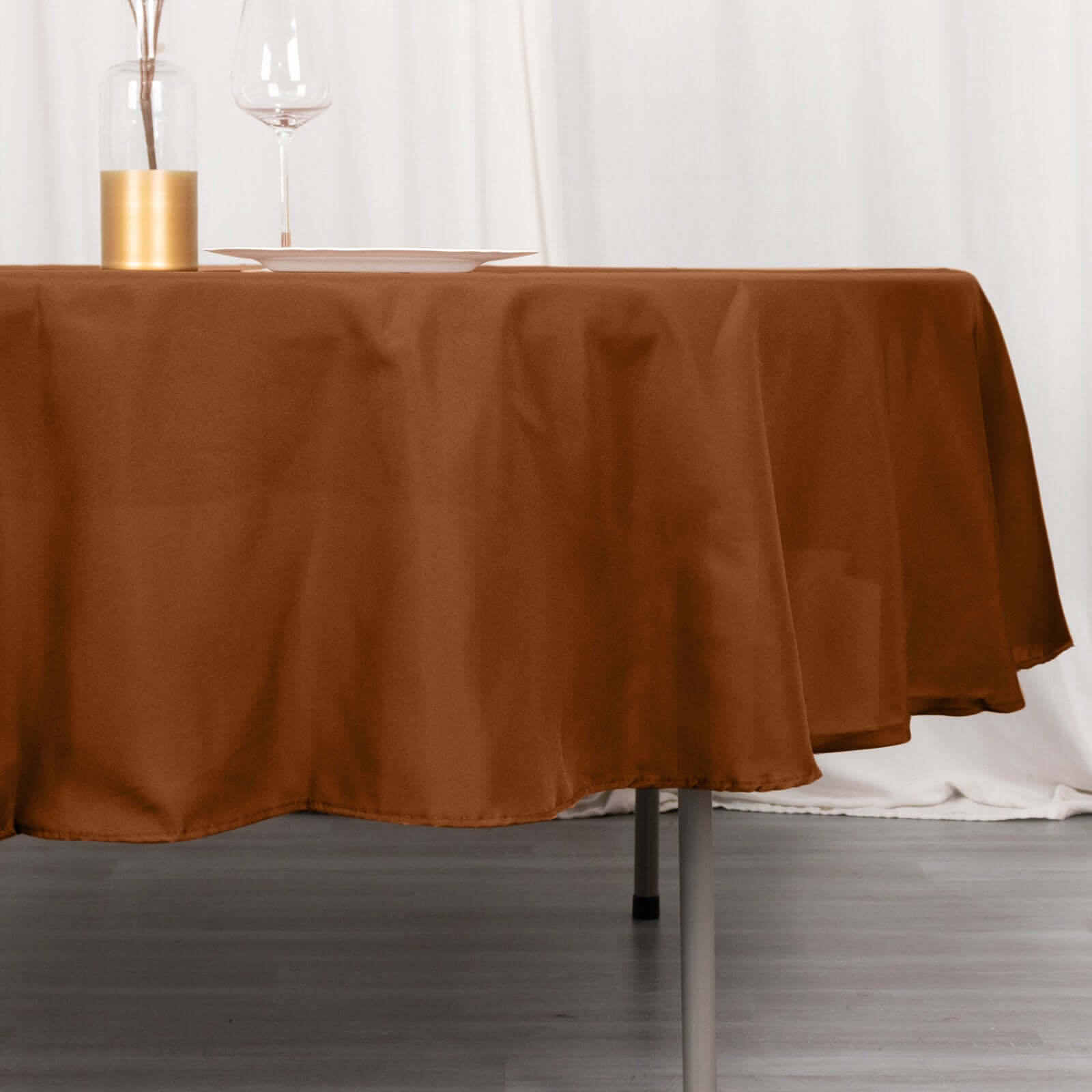 Discount! 90' Round Cinnamon Brown Polyester Tablecloth - Stain & Wrinkle Resistant