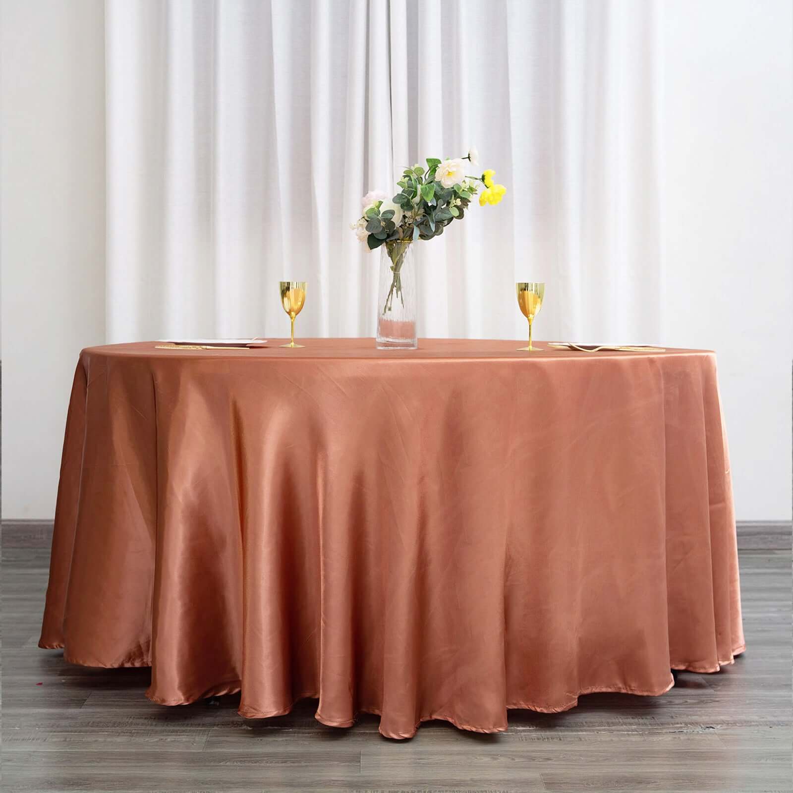 Stylish Seamless 120' Round Terracotta (Rust) Satin Tablecloth