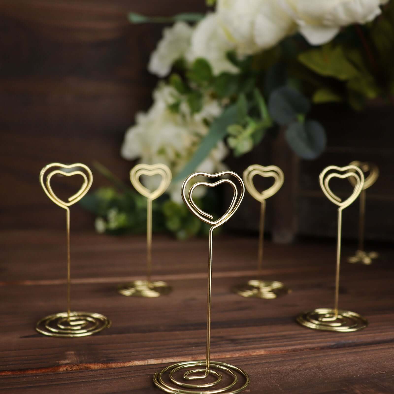 10-Pack Gold Metal Heart Design Card Holders - Ideal for Wedding Table Numbers and Menu Clips