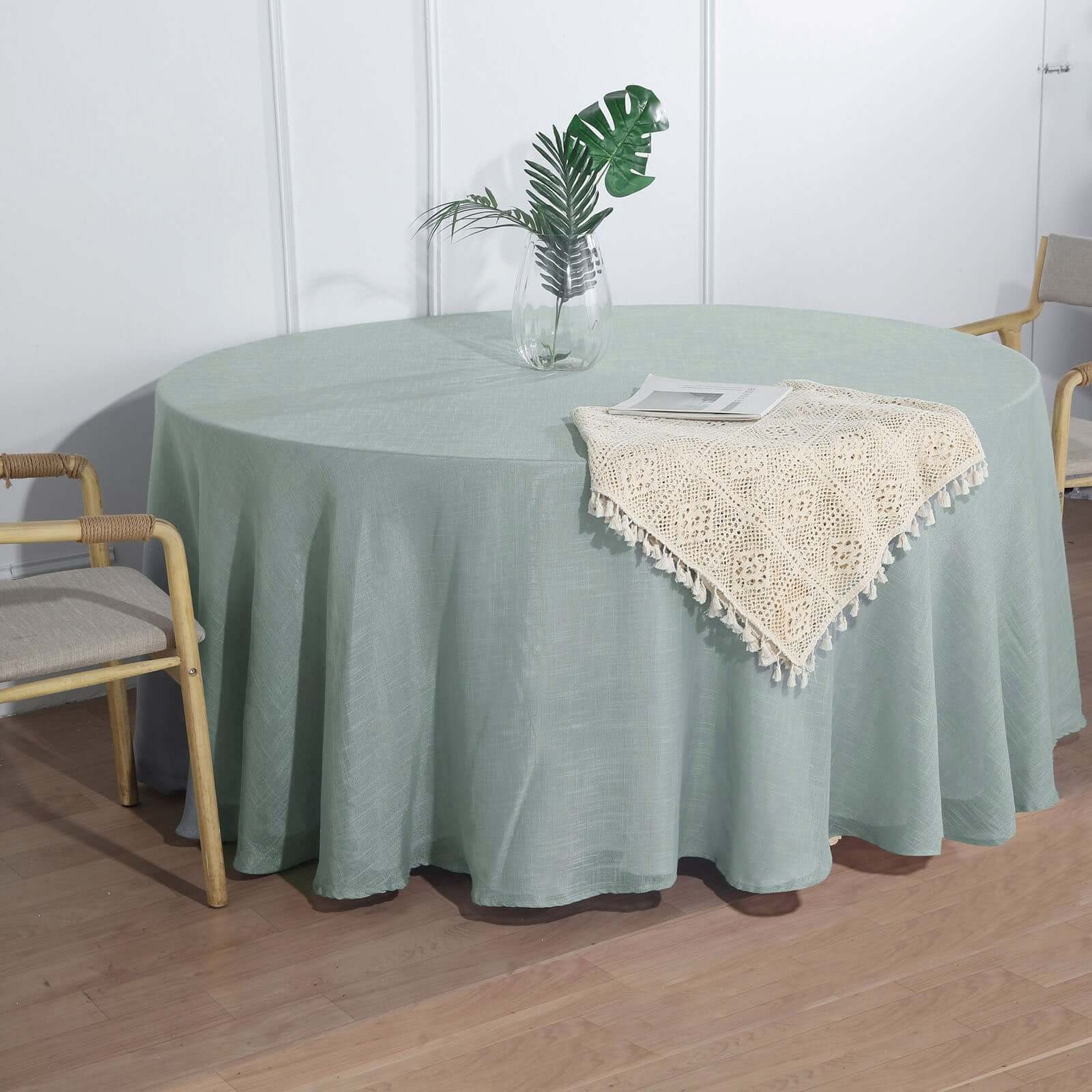 Hot Sale! 120' Round Dusty Blue Faux Linen Tablecloth - Wrinkle-Resistant & Seamless