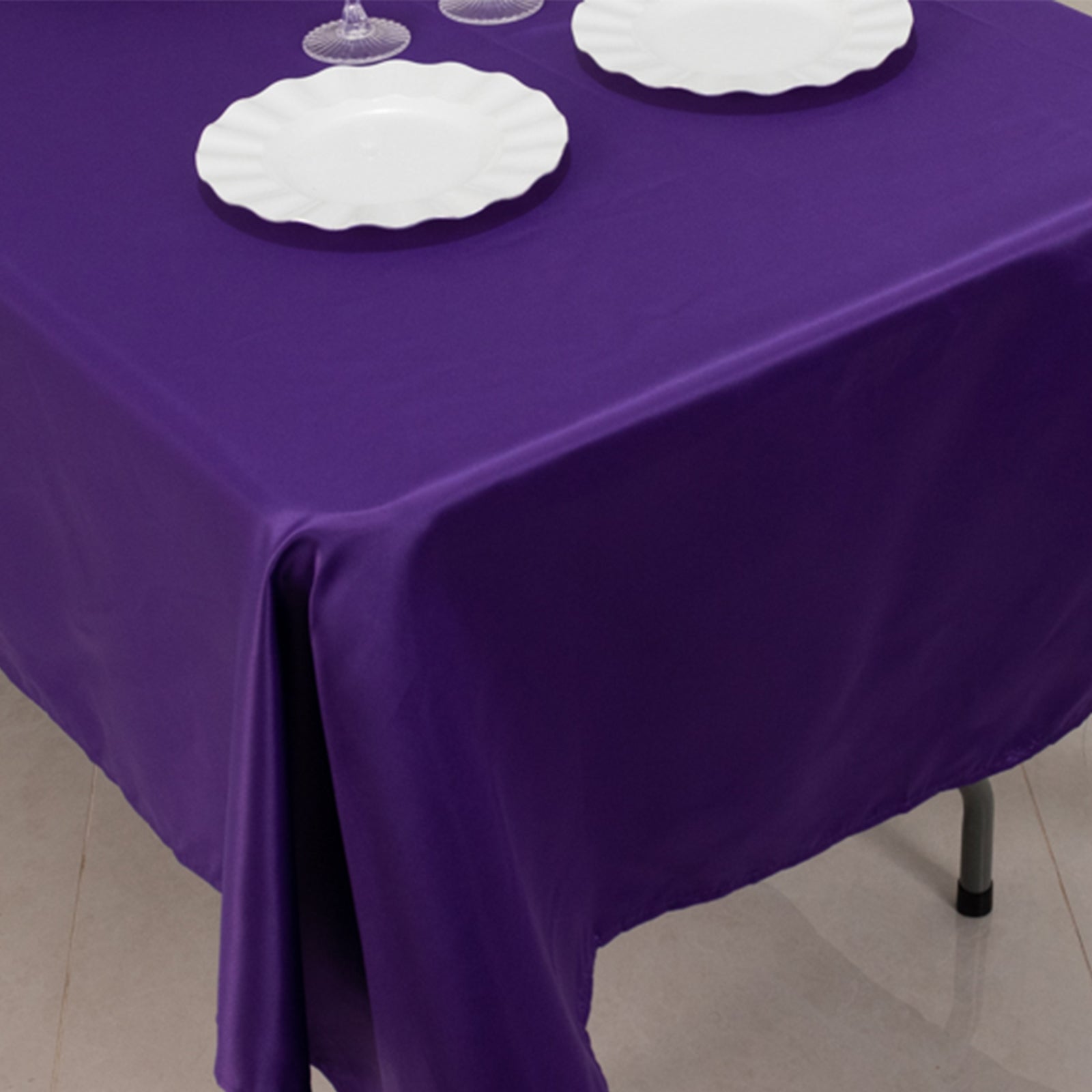 Purple Lamour Satin 60x102 Rectangle Tablecloth - Durable & Silky Soft, Ideal for Events