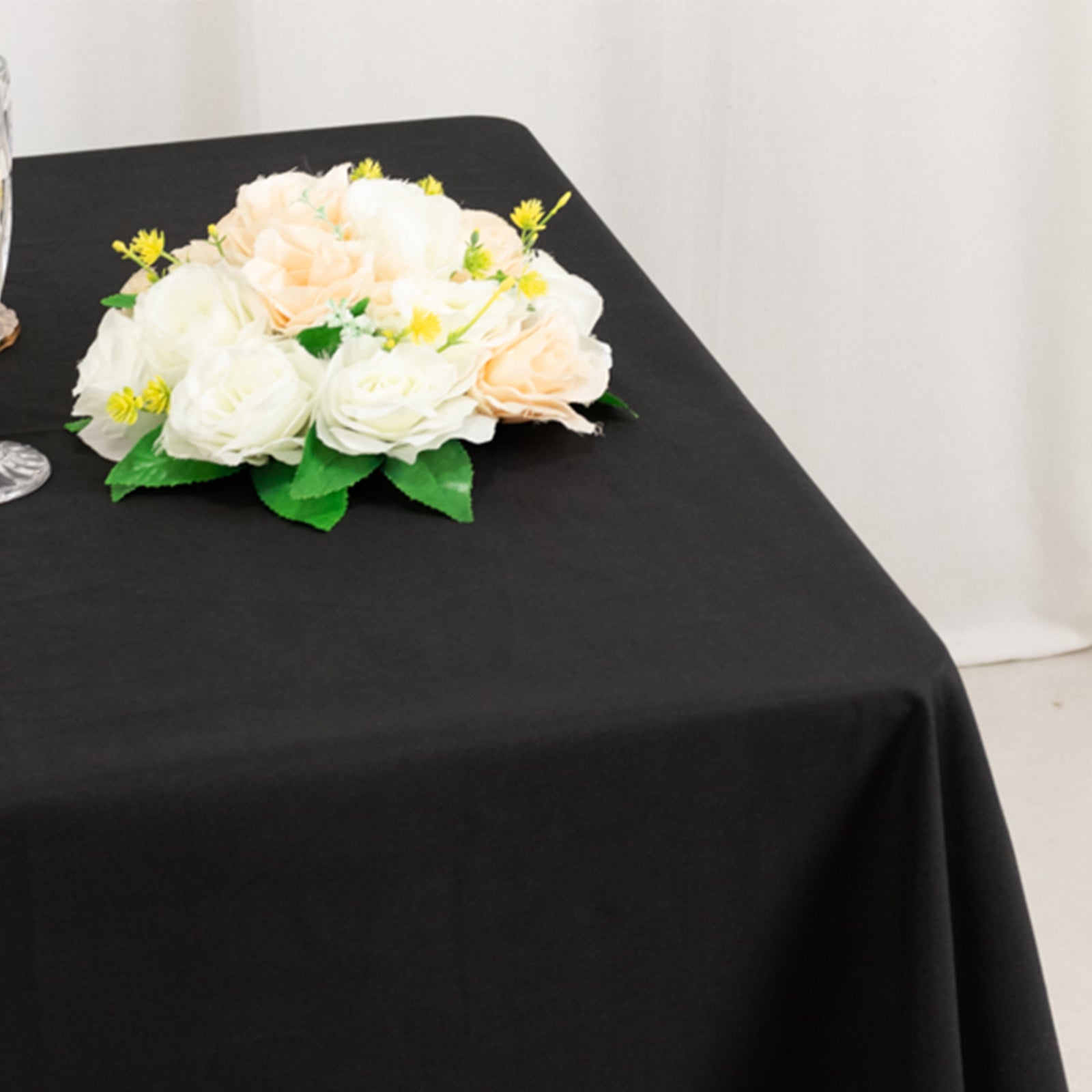 Black 70x70 Square Wrinkle-Resistant Cotton Blend Tablecloth for Events