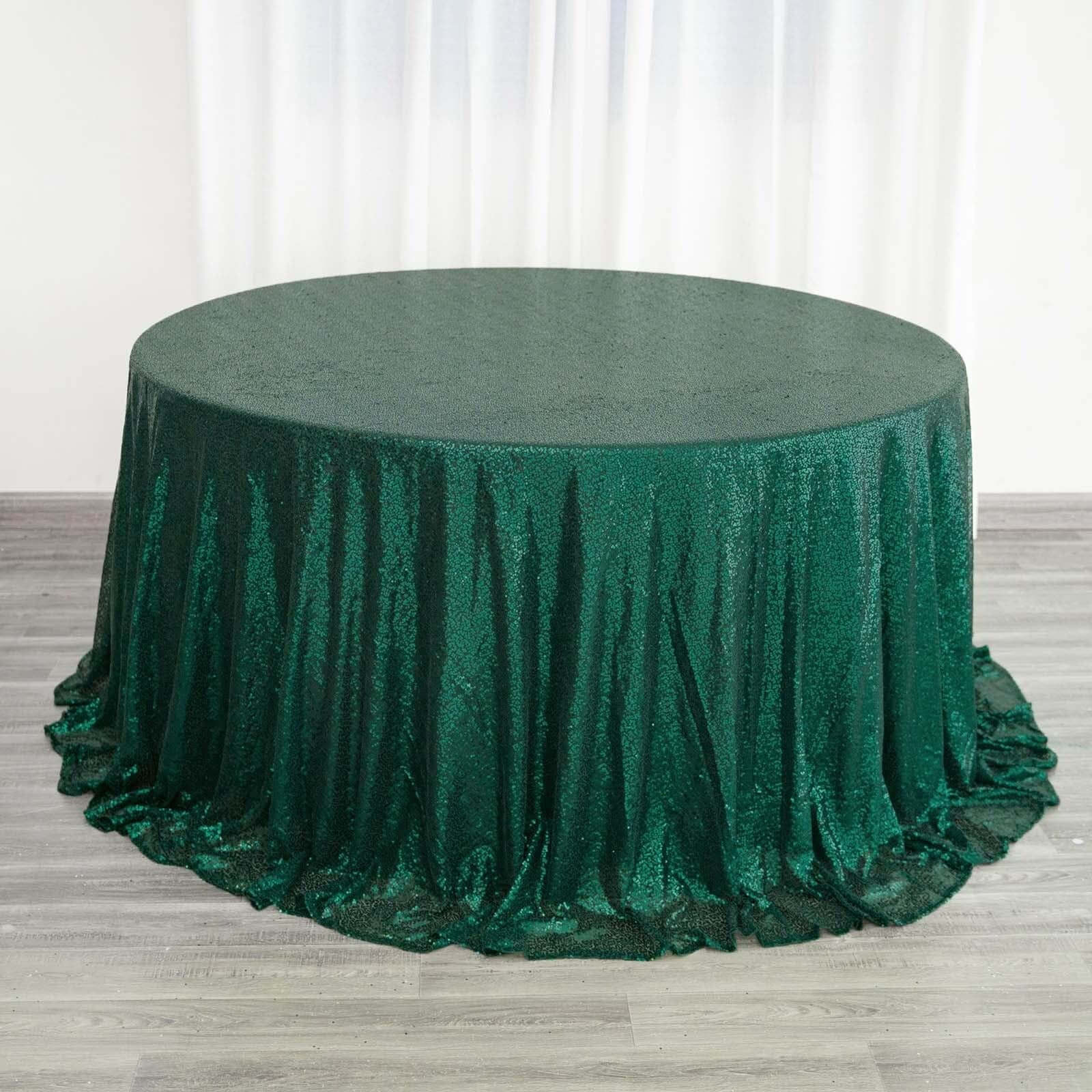 Hunter Emerald Green Seamless 132' Round Sequin Tablecloth - Dazzling Table Cover