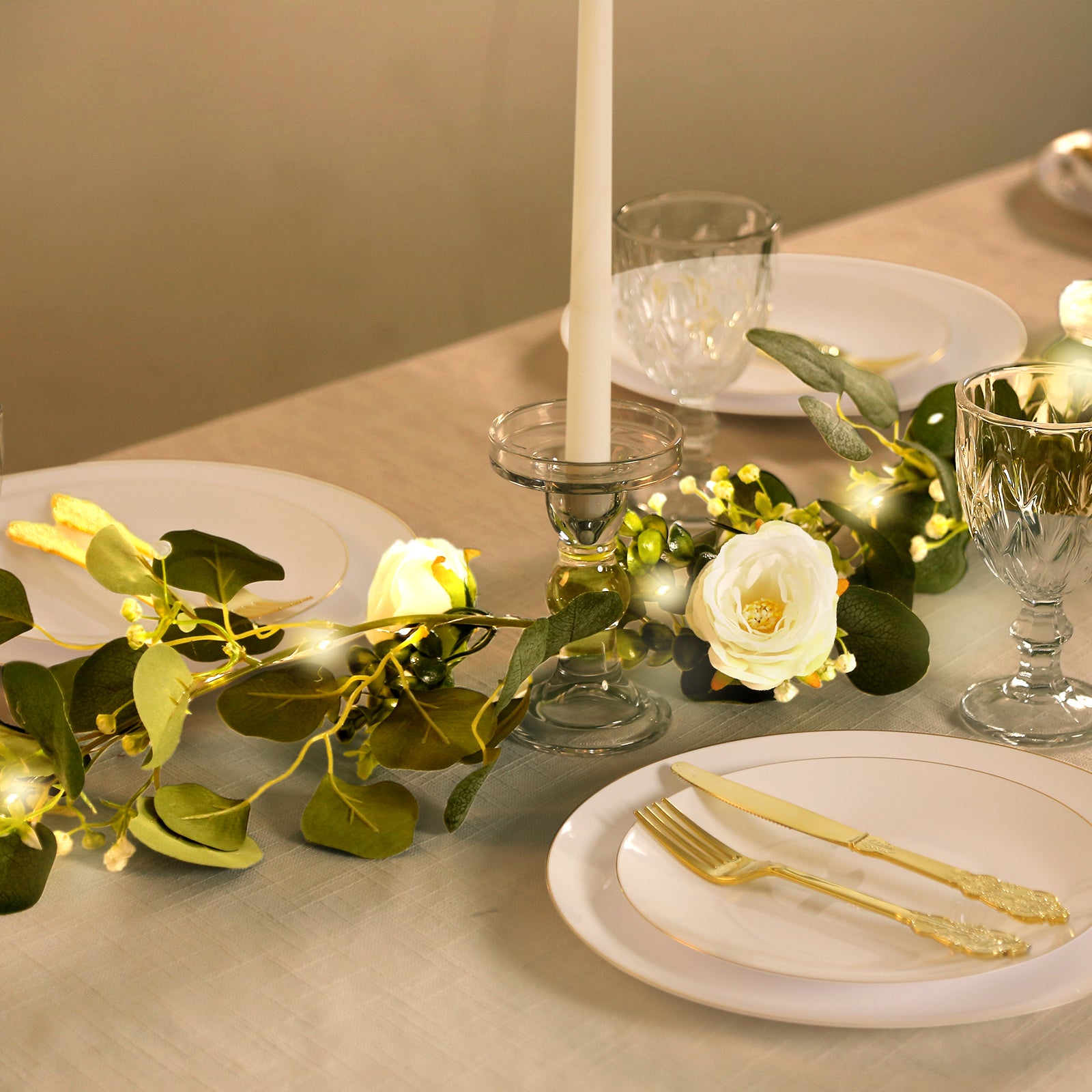 5.5ft Battery-Powered Lighted Eucalyptus & Peony Garland for Stylish Decor