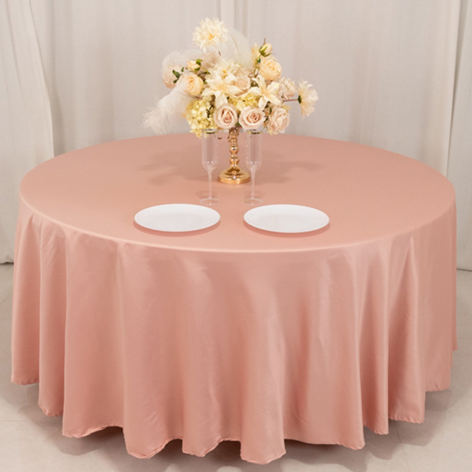Durable Silk-Like Lamour Satin Round Tablecloth in Dusty Rose, 108 Inches - Ideal for Events