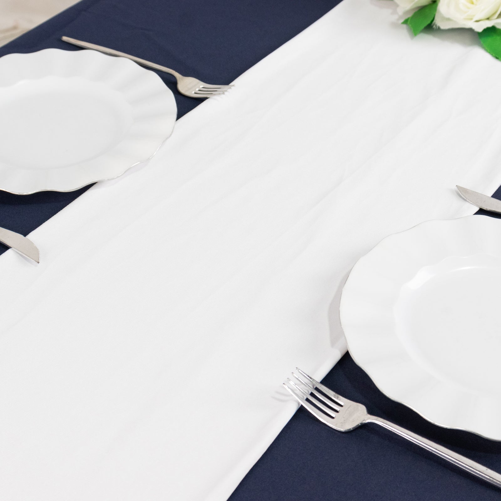 Premium Wrinkle-Free White Scuba Polyester Table Runner (12x108) for Events & Weddings