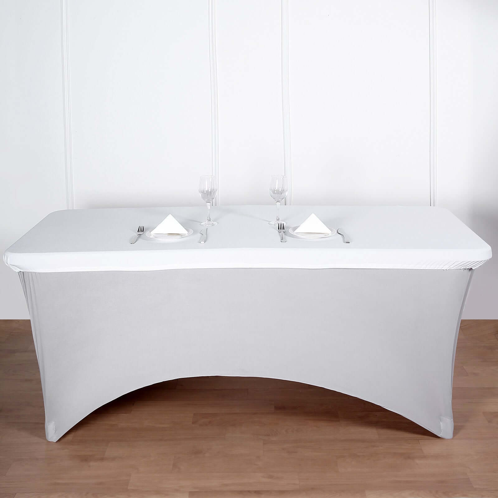 White Stretch Spandex 72x30 Rectangle Fitted Table Topper - Durable & Sleek