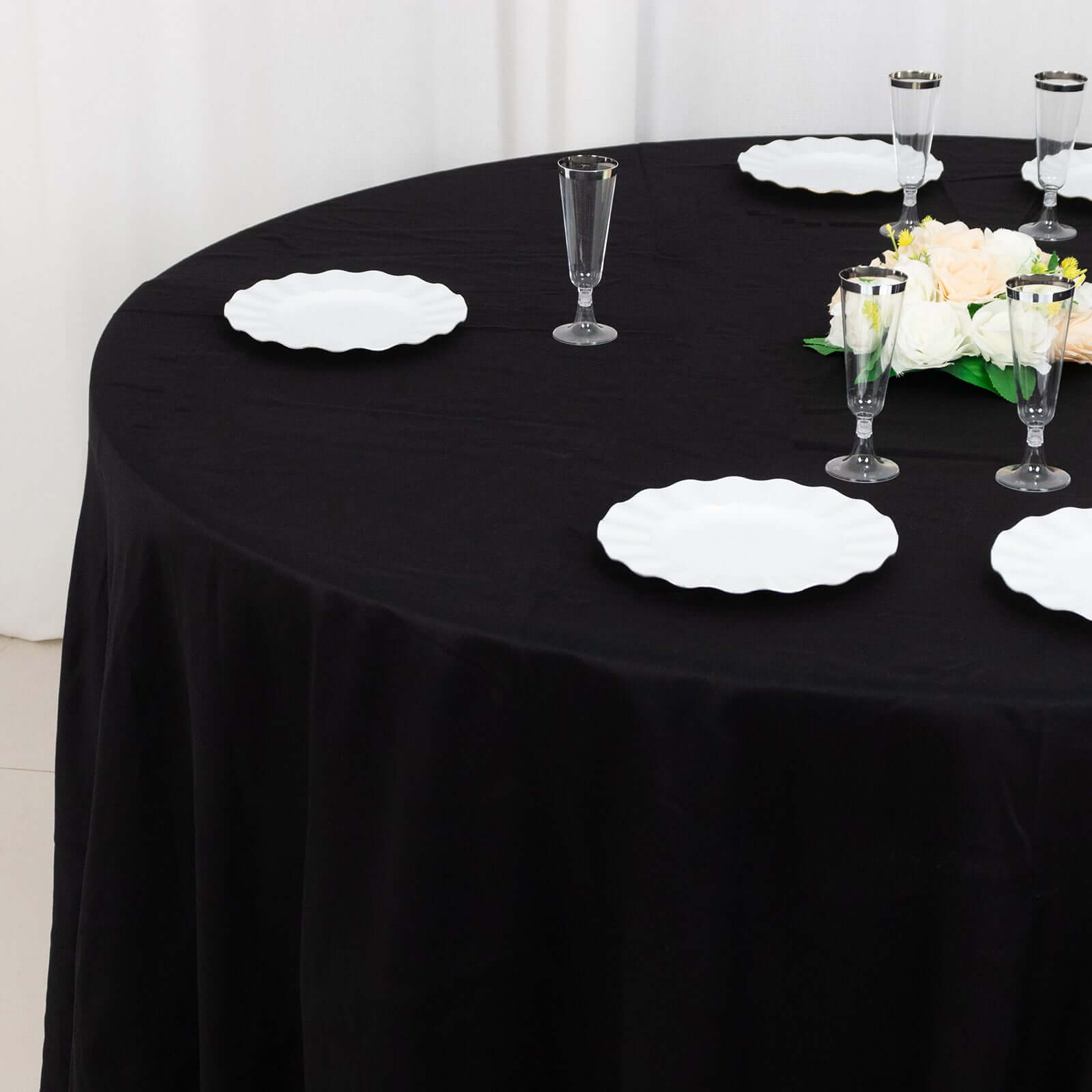 Exclusive! 120' Black Seamless Cotton Round Tablecloth - Soft & Breathable
