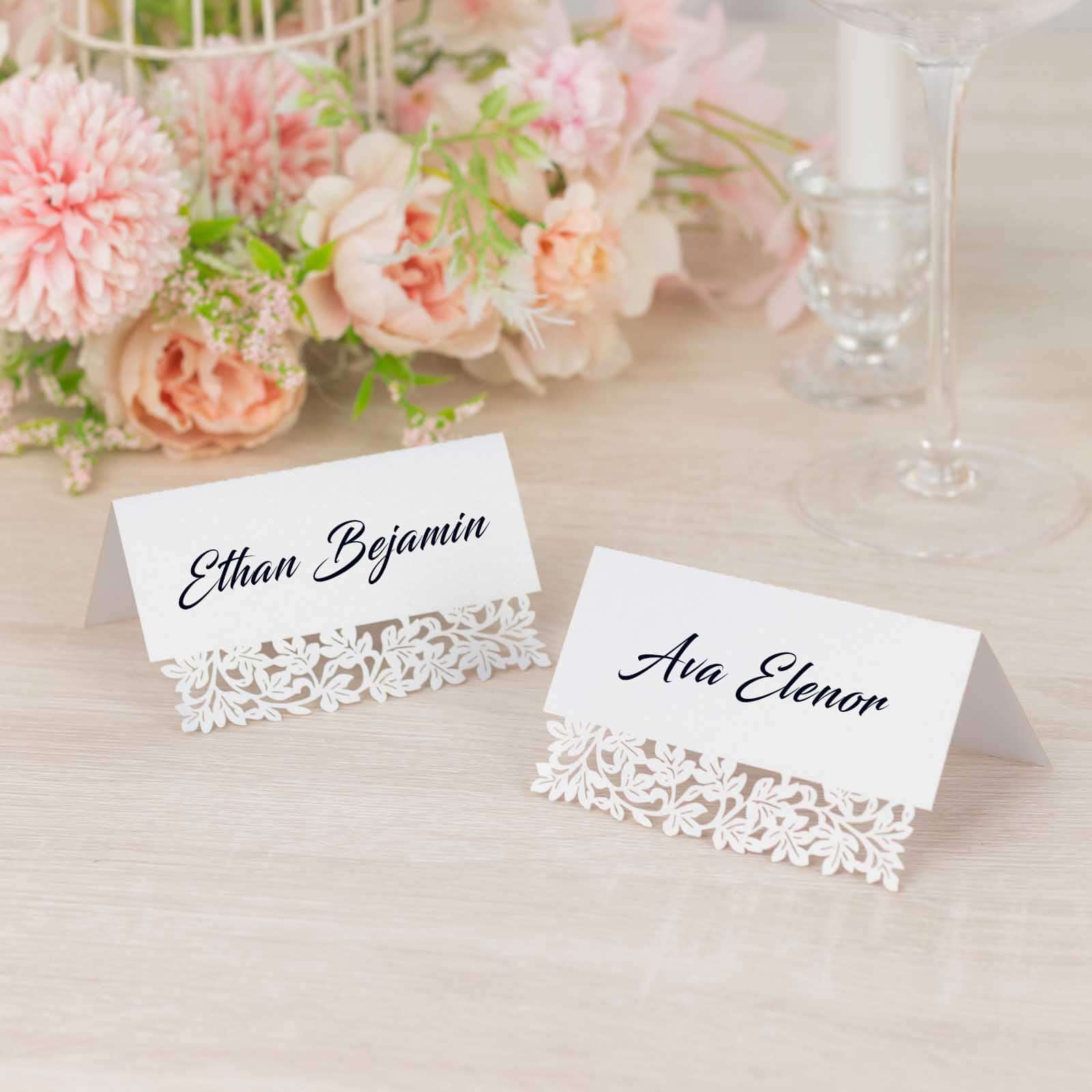 Hot Deal! 50-Pack Printable White Wedding Place Cards with Laser-Cut Leaf Vine Design, 210 GSM