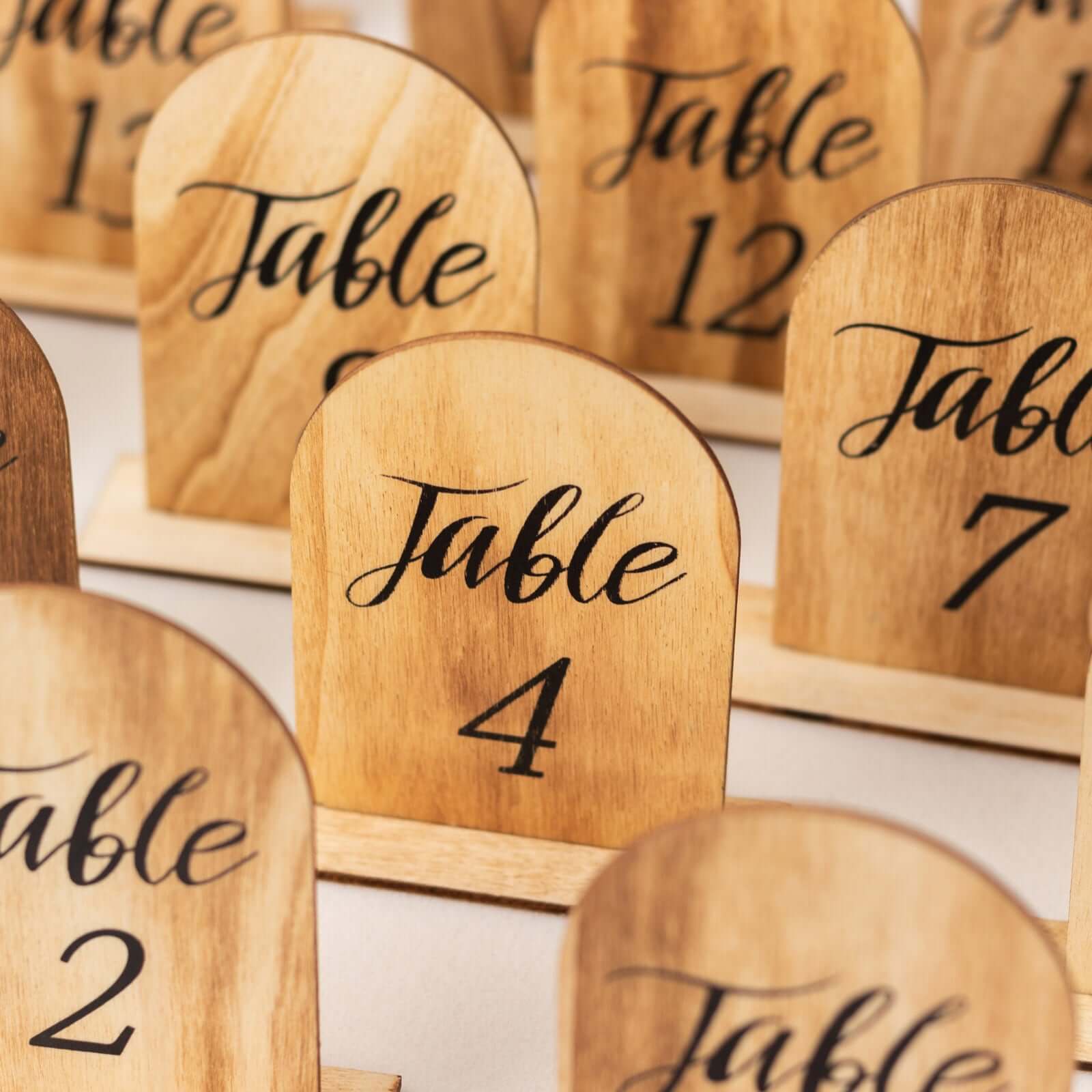 20-Piece Set of 4.5-Inch Natural Rustic Wooden Arch Table Numbers 1 - 20 for Weddings and Events