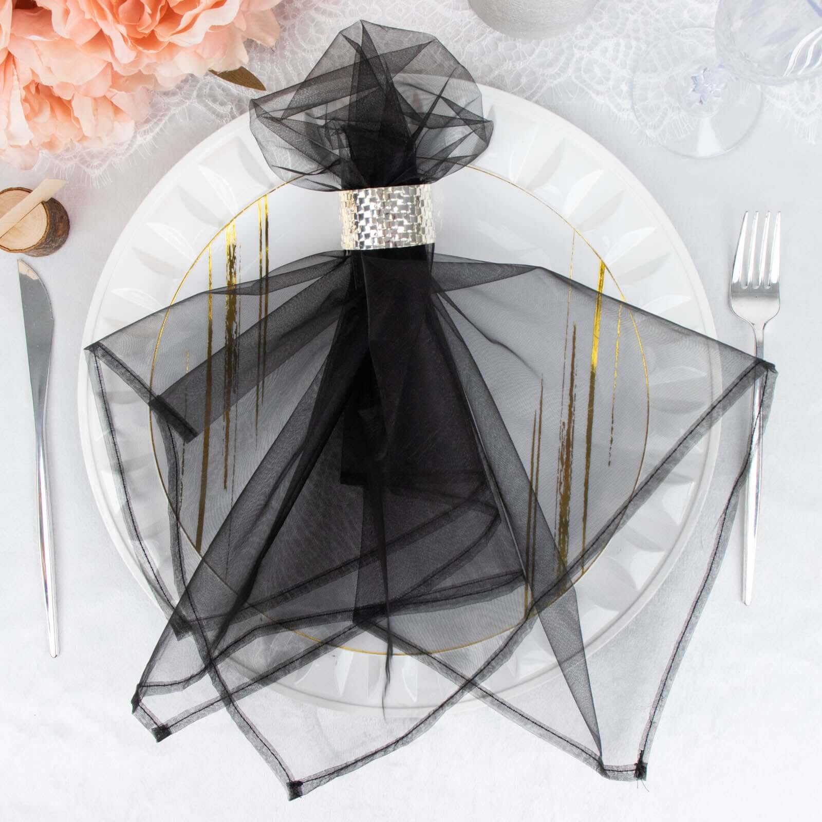 Great Deal! 10-Pack of 23x23 Black Organza Sheer Dinner Napkins