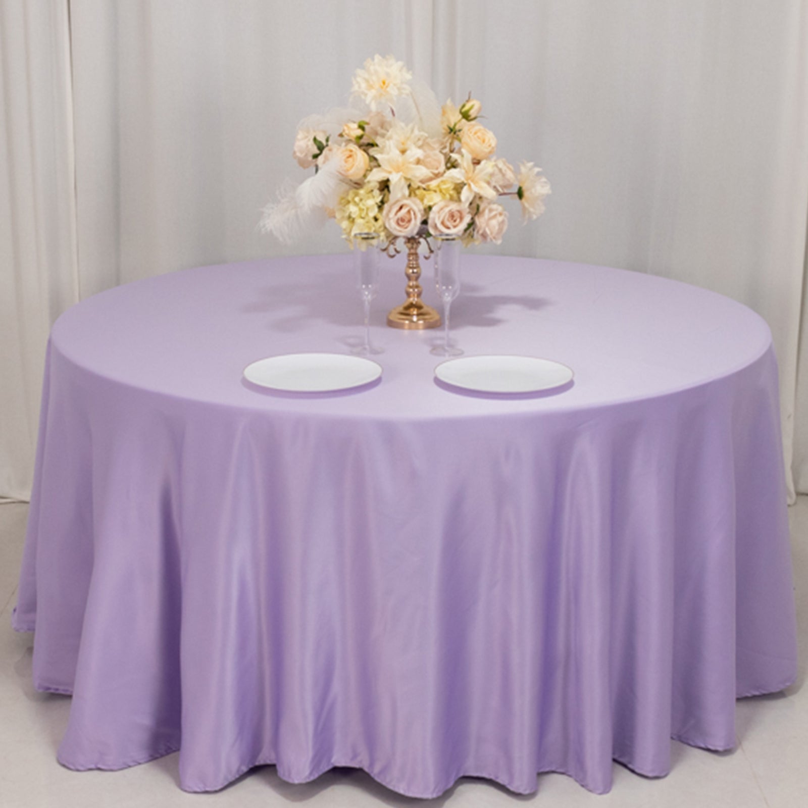Lavender Lilac Lamour Satin 120-Inch Seamless Round Tablecloth with Soft Sheen