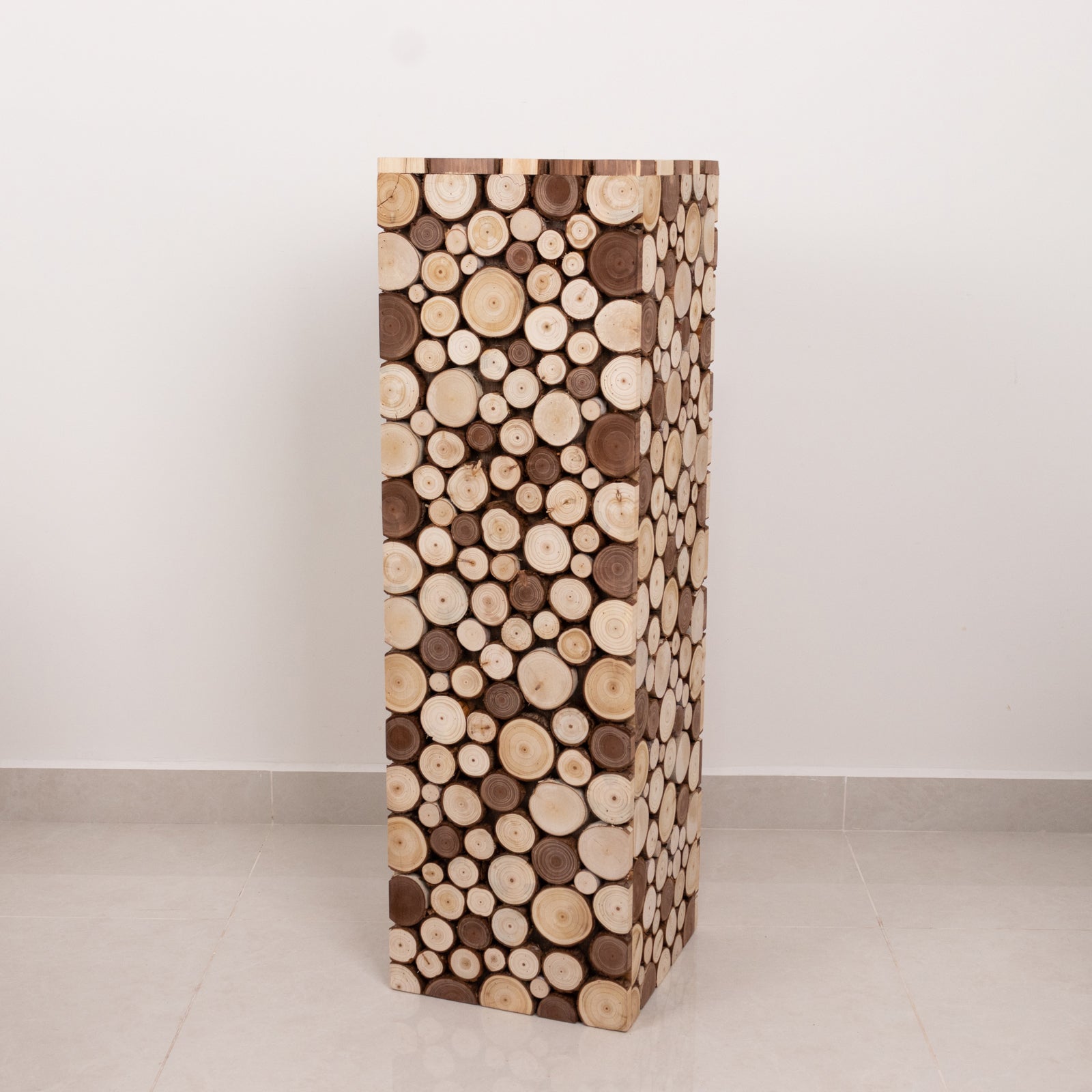 36" Natural Wooden Rectangular Pedestal Stand - Ideal for Rustic Decor