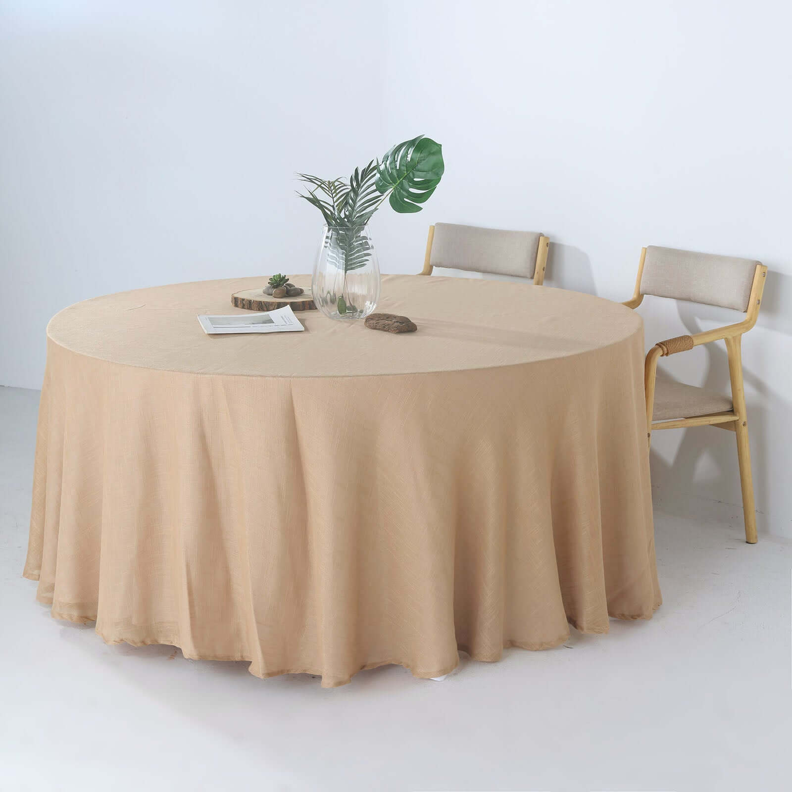 Premium Faux Linen 120" Round Wrinkle-Resistant Tablecloth - Natural