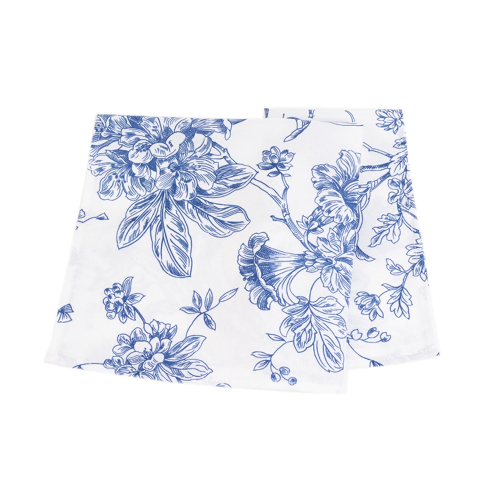 5-Pack Reusable 20x20 Polyester Dinner Napkins in White with Blue French Toile Floral Pattern