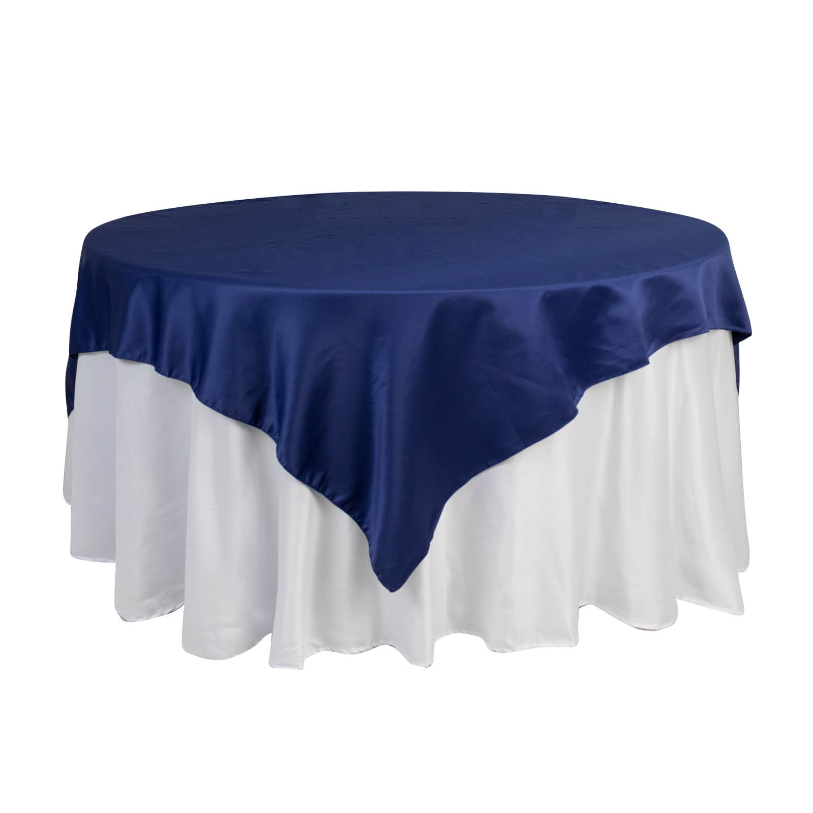 Navy Blue Lamour Satin Square Table Overlay 72x72 - High - Quality Smooth Table Topper