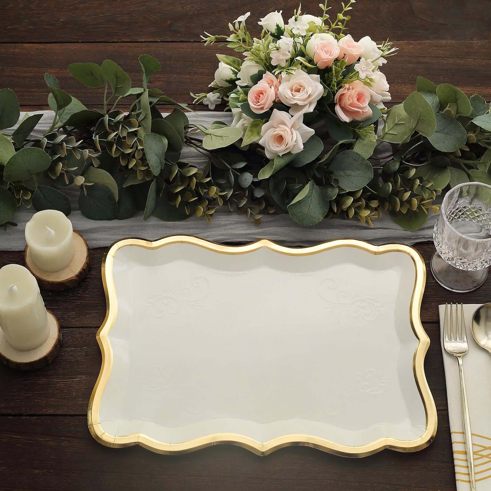 10-Pack Heavy Duty 400GSM White Cardboard Serving Trays with Gold Rim for Weddings & Parties