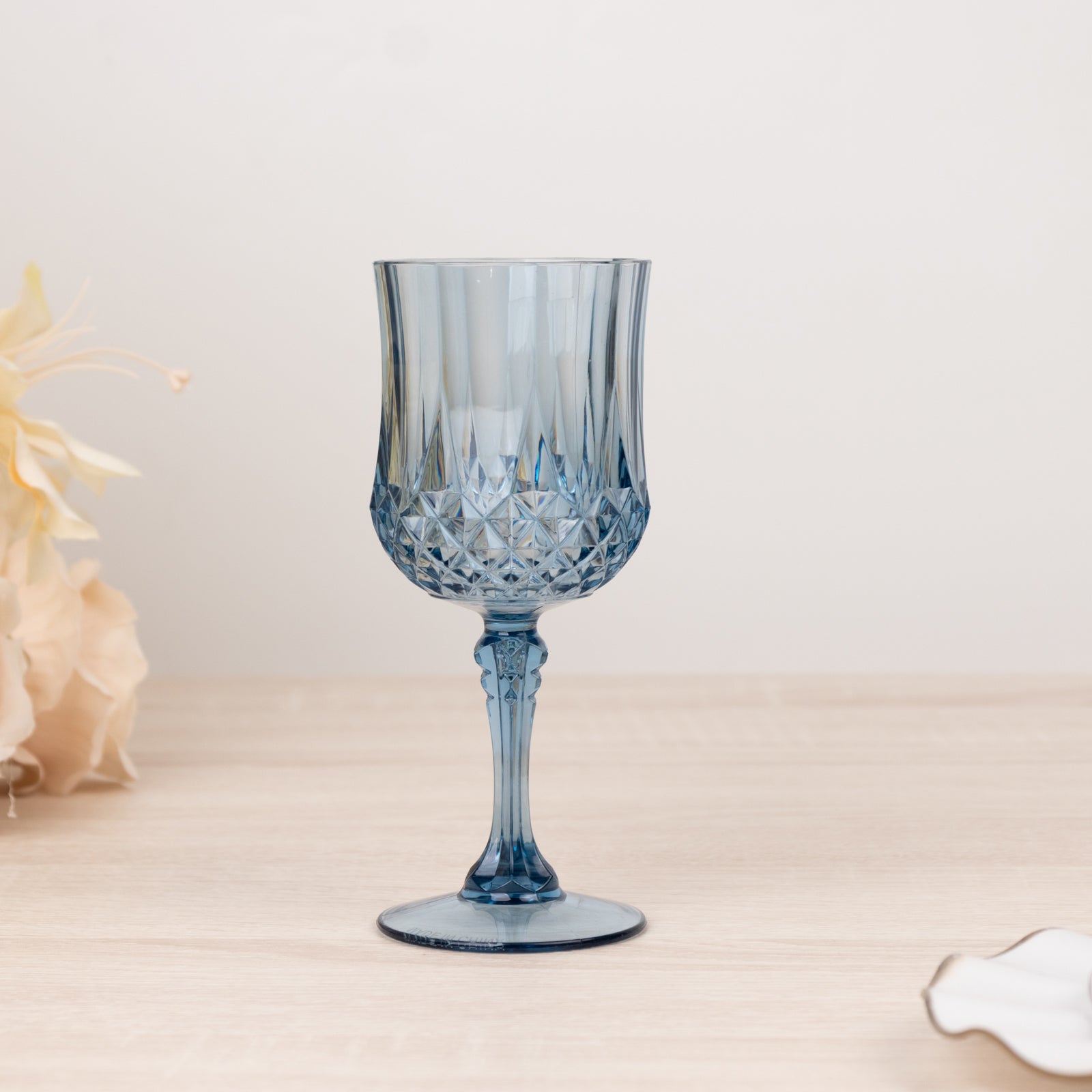 Hot Sale! 6-Pack 8oz Shatterproof Dusty Blue Plastic Cocktail Goblets with Crystal Cut Design