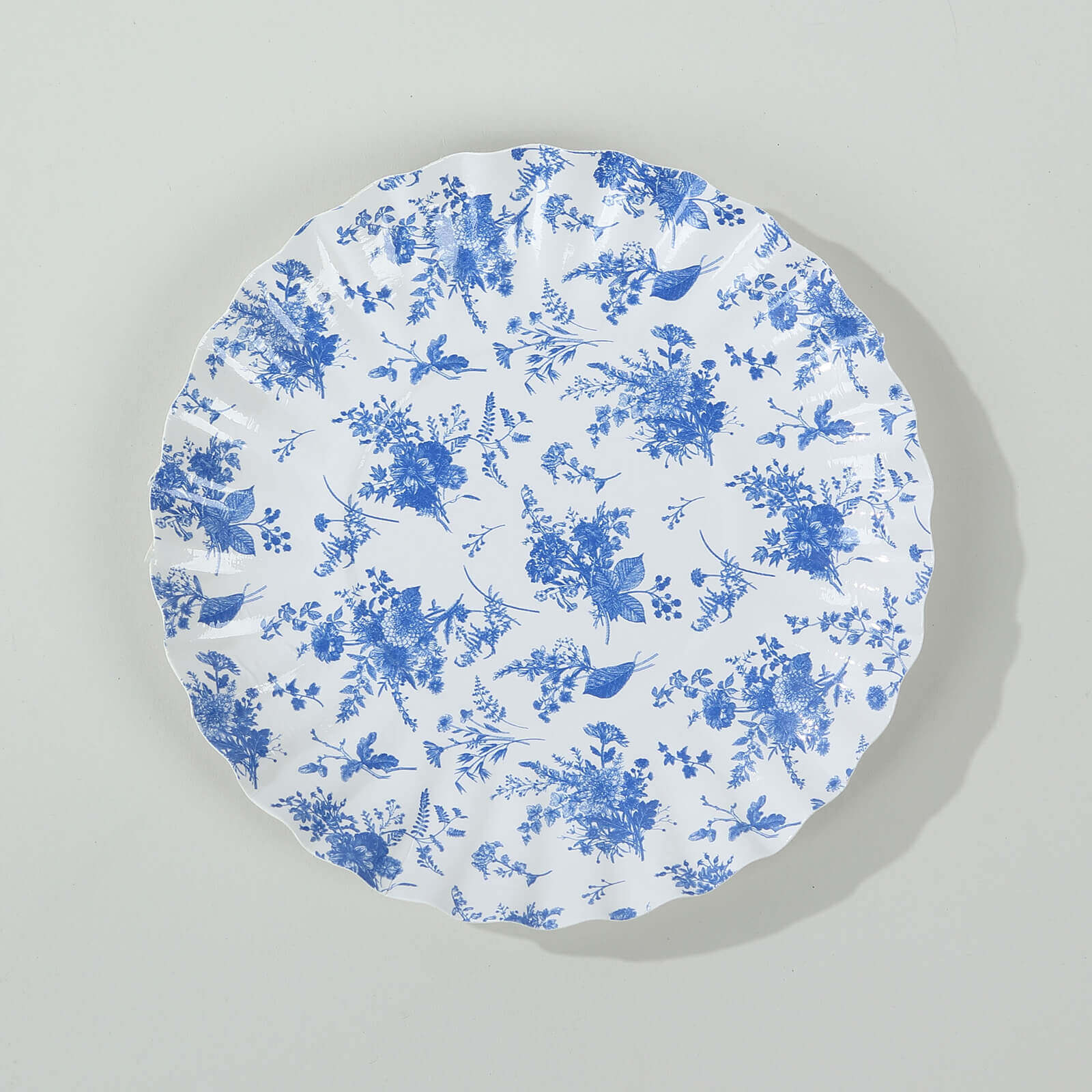 Hot Deal! 100-Pack Disposable White Paper Dessert Plates with Blue French Toile Design & Scalloped Rim