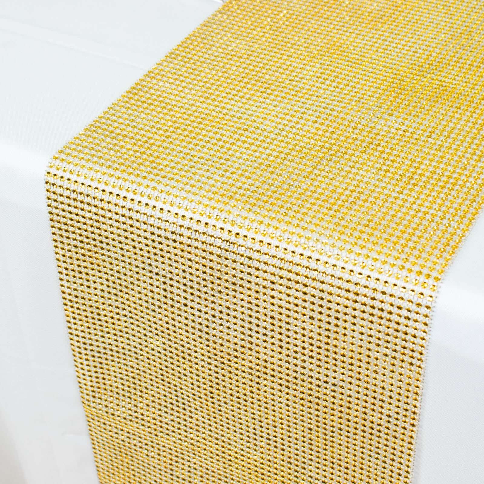 Hot Sale! 10x108 Gold Plastic Table Runner with Luxurious Diamond Mesh Shine