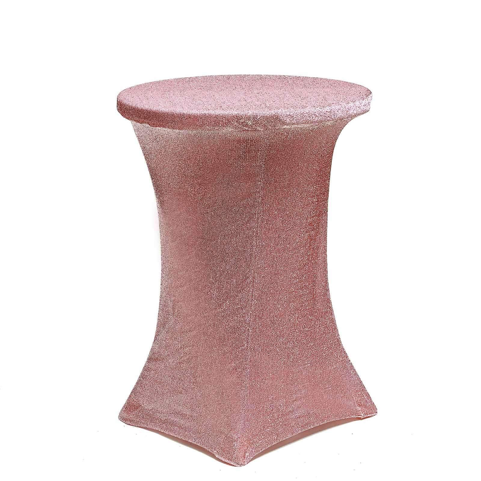 Rose Gold Metallic Spandex Glitter Cocktail Table Cover - Stretch Fit for High Tops