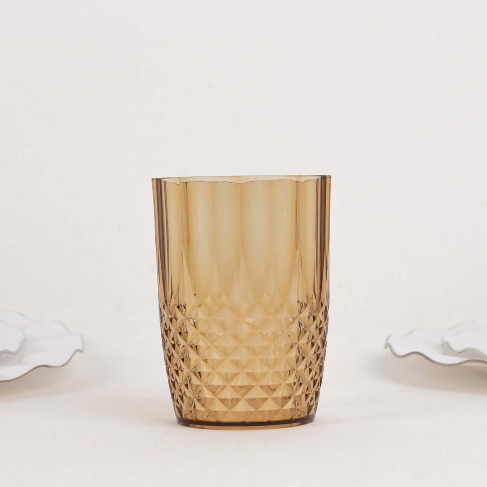 Hot Deal! 6-Pack Reusable 16oz Amber Gold Plastic Tumblers with Crystal Cut Style