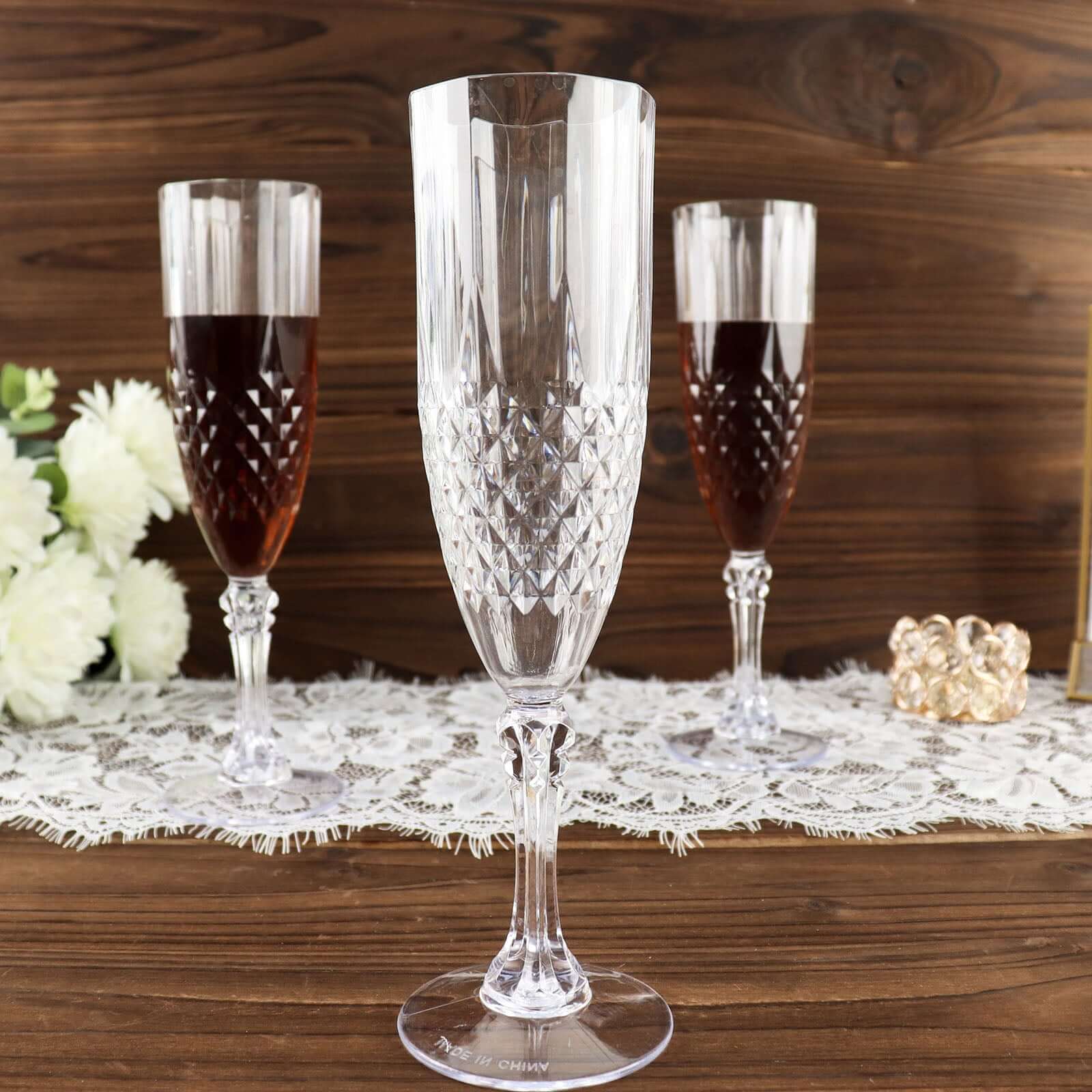 Get This 6-Pack of Reusable 8oz Clear Plastic Champagne Flutes with Crystal Cut Design