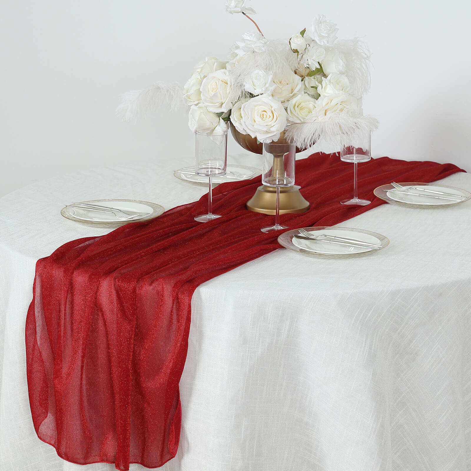 Red Sparkling Reusable Glitter Gauze Table Runner 27x120