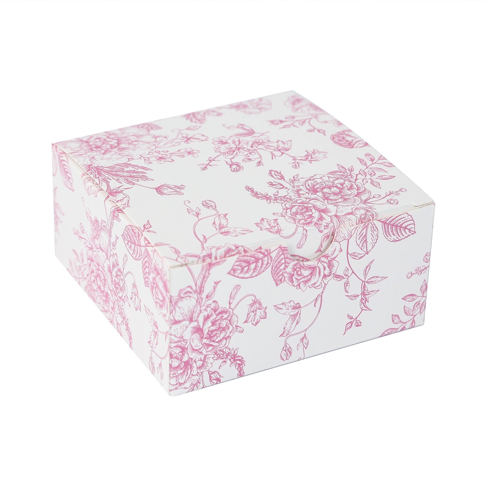 Get 25-Pack Matte Pink & White French Toile Pattern Cardstock Party Favor Candy Gift Boxes (4x4x2)