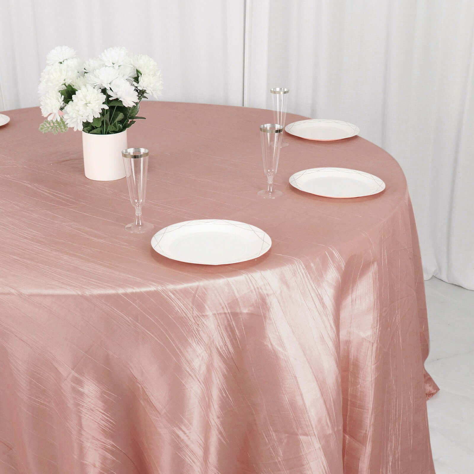 Hot Sale! Seamless Accordion Crinkle Dusty Rose Taffeta 132 Round Tablecloth for Events