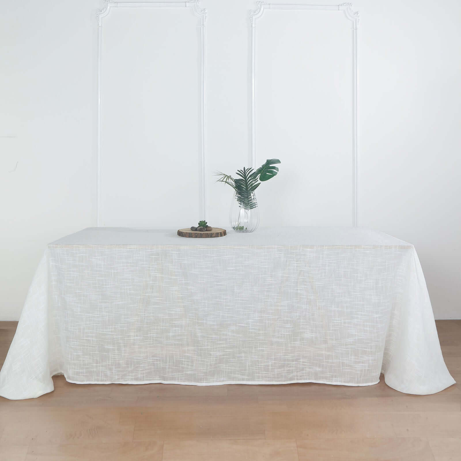 White Faux Linen 90x132 Rectangular Tablecloth - Ideal for Weddings & Special Events, Wrinkle-Resistant!