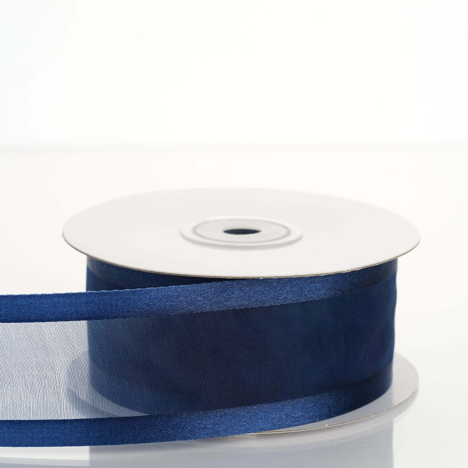 Premium 25-Yard 1.5-Inch Navy Blue Sheer Organza Ribbon with Satin Edges for Decor