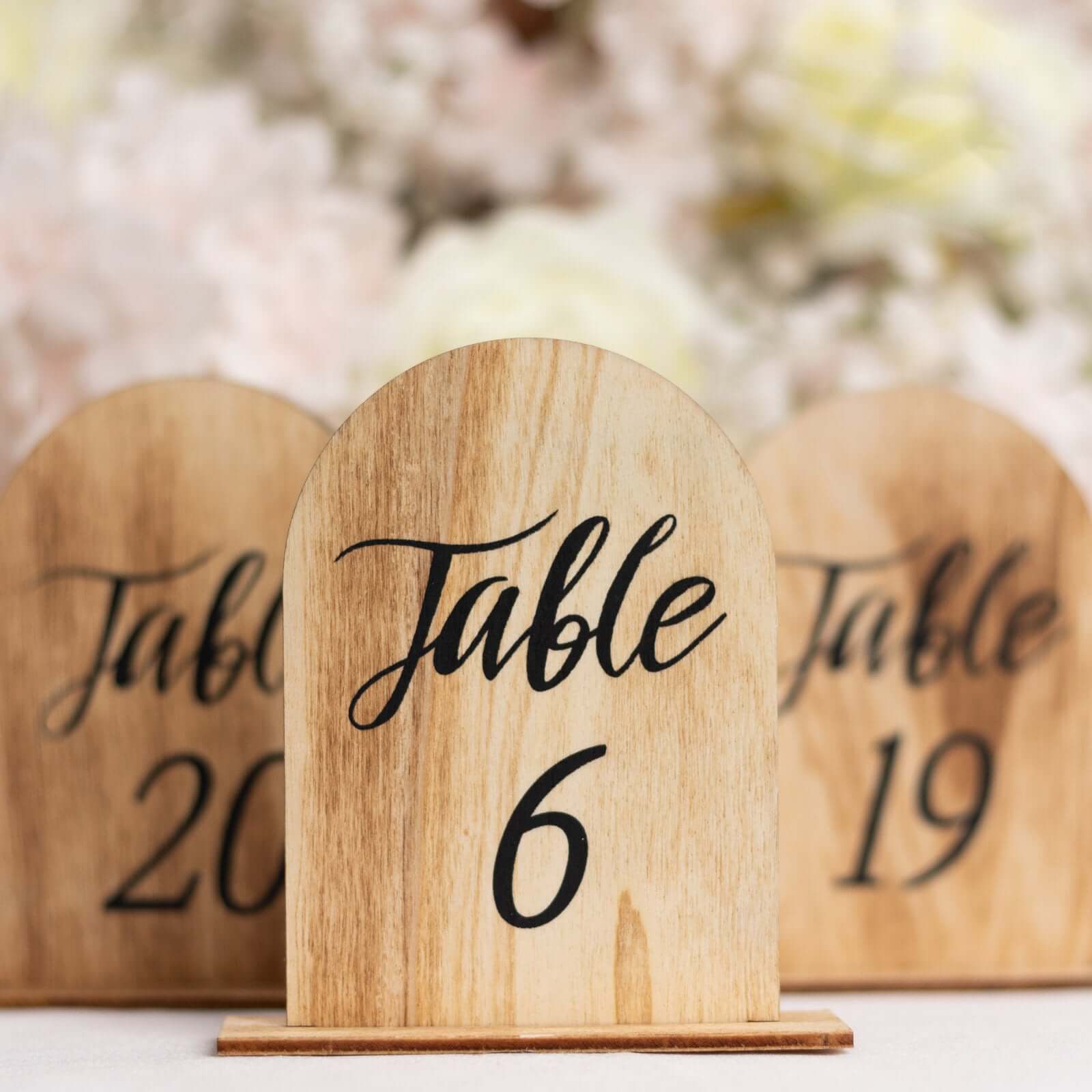 20-Piece Set of 4.5-Inch Natural Rustic Wooden Arch Table Numbers 1 - 20 for Weddings and Events