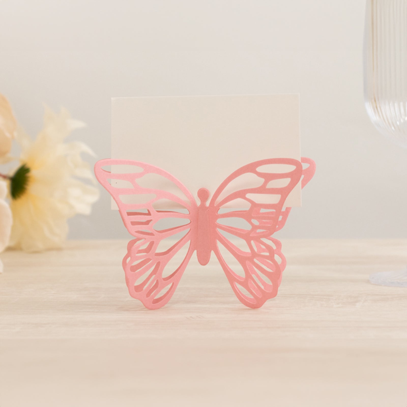 25-Pack Pink Paper Butterfly Place Card Holders with Printable White Cards - 3D Free Standing Table Number Stands (3x5) - High Quality Deal
