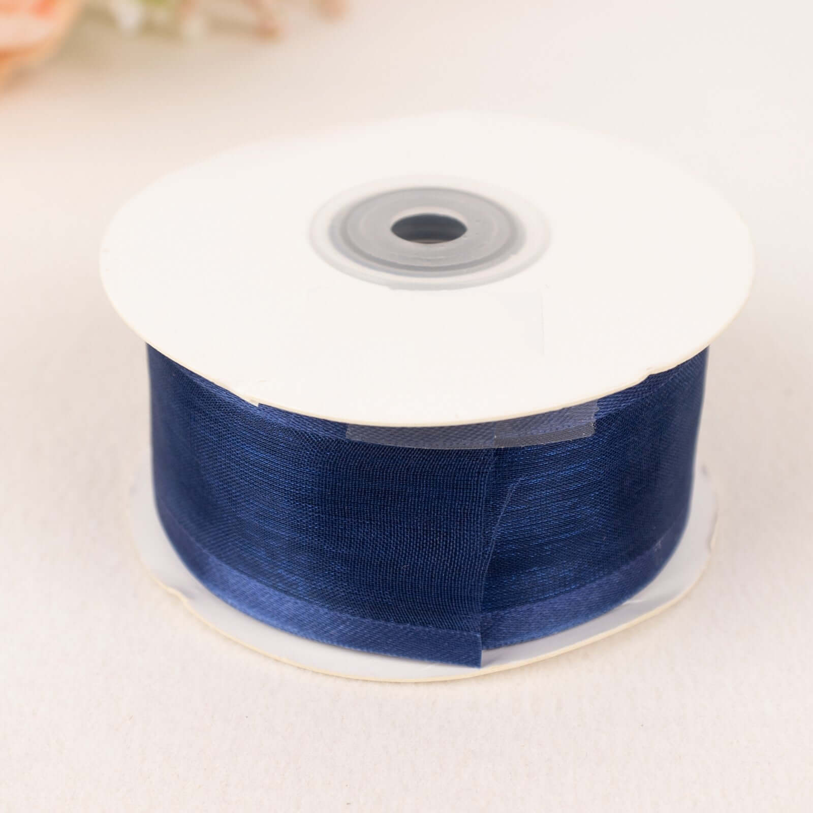 Premium 25-Yard 1.5-Inch Navy Blue Sheer Organza Ribbon with Satin Edges for Decor