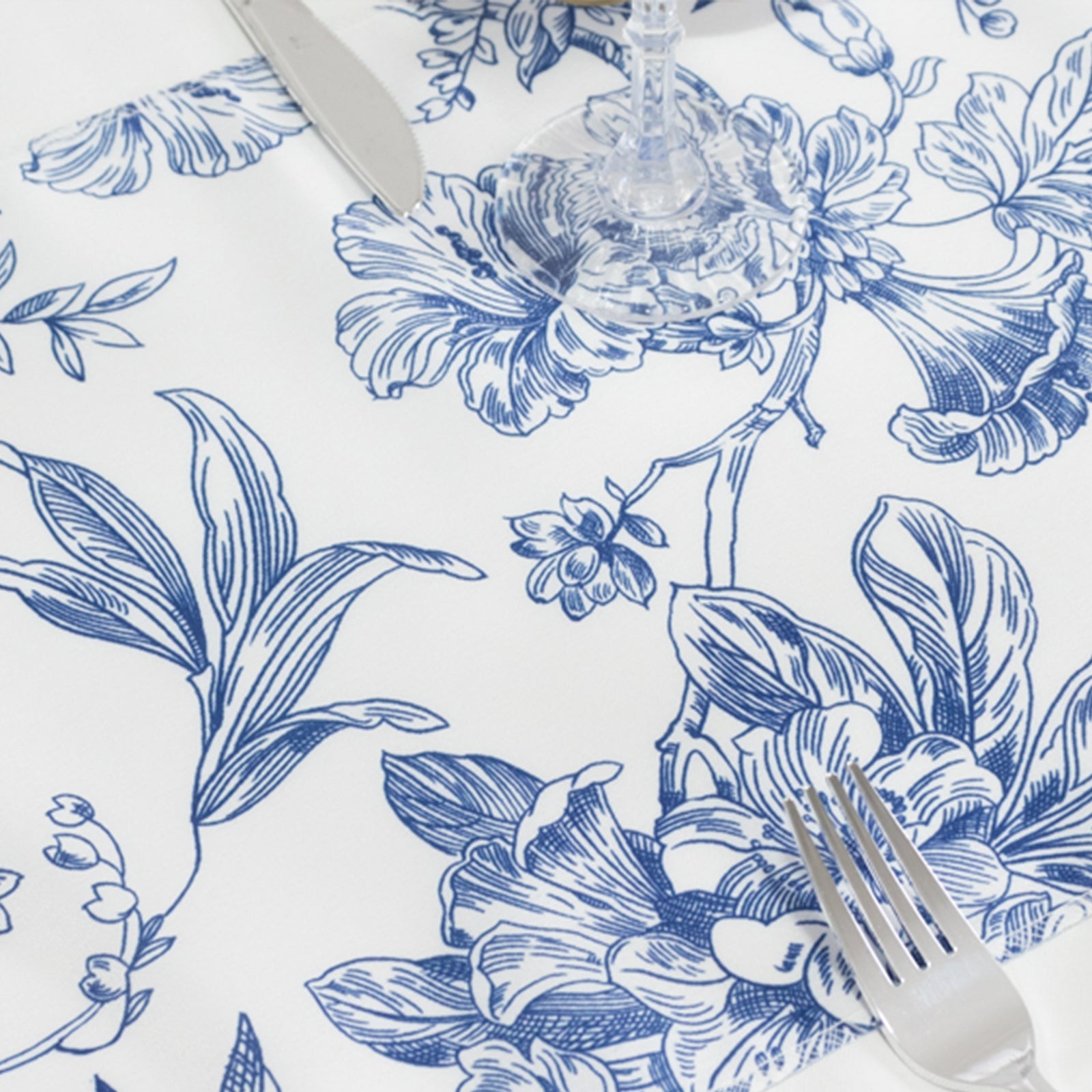 Stylish Reusable White & Blue French Toile Floral Print Polyester Table Runner 12x108 - Perfect for Decor
