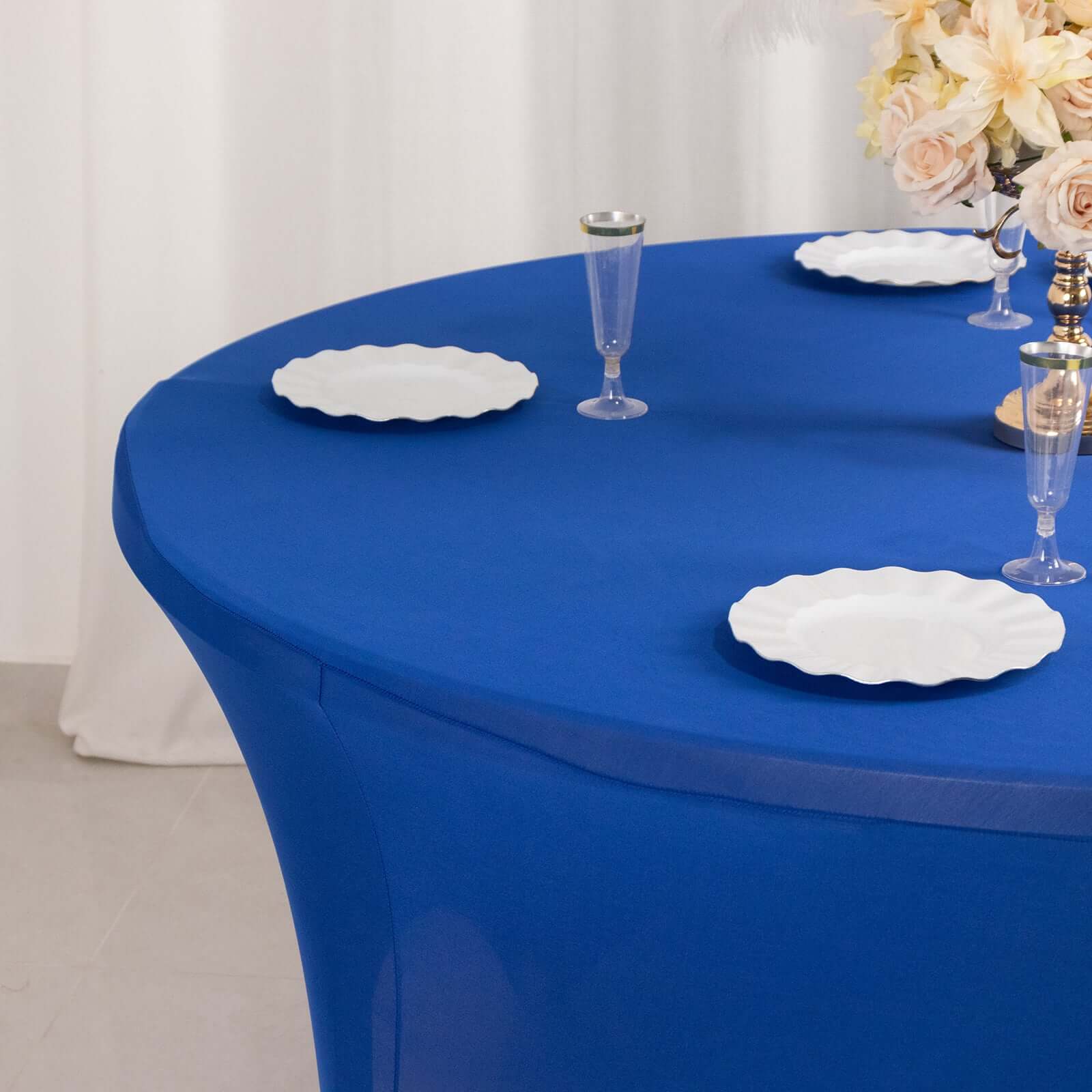 Royal Blue Stretch Spandex 5ft Round Tablecloth - Durable and Form - Fitting for Weddings and Parties