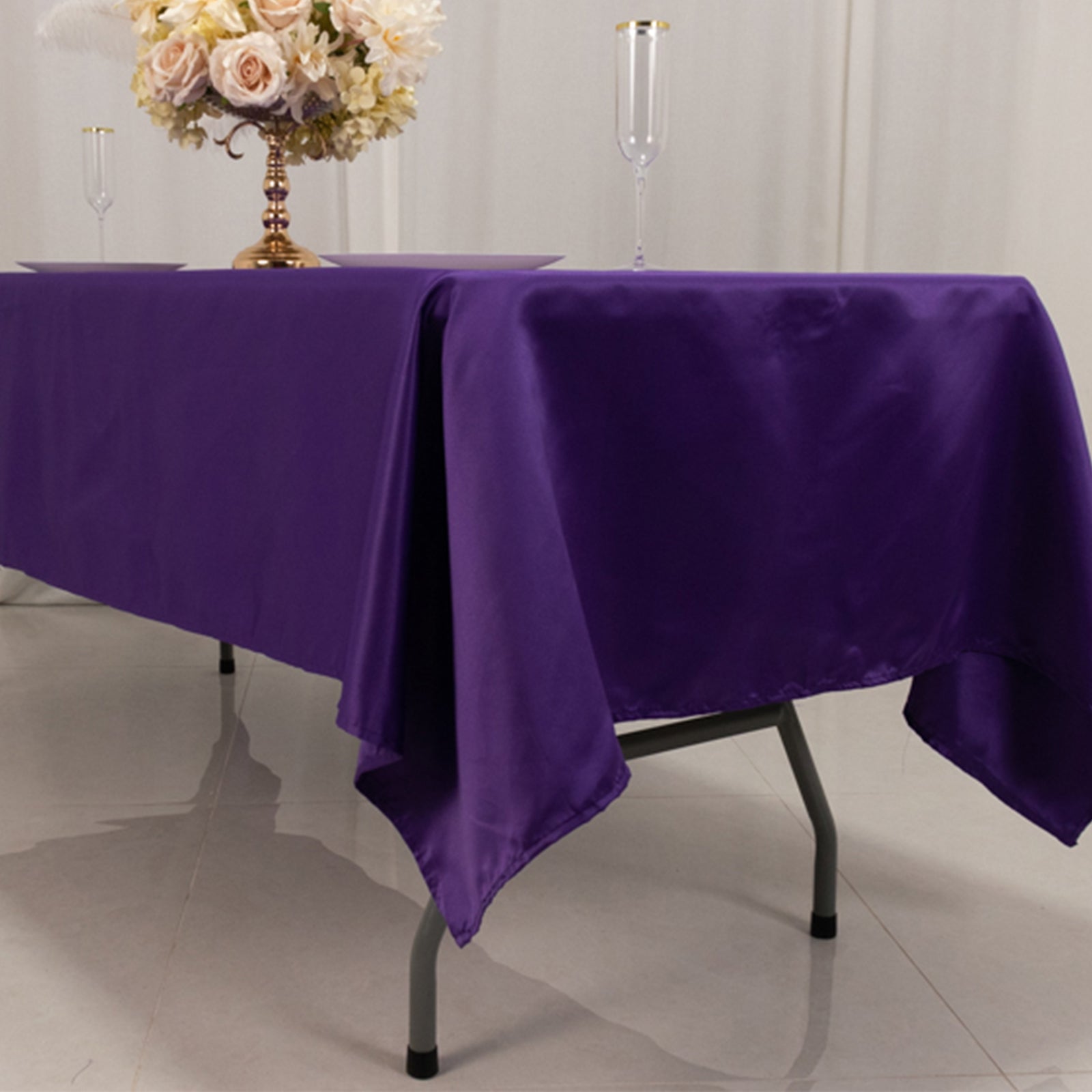 Purple Lamour Satin 60x102 Rectangle Tablecloth - Durable & Silky Soft, Ideal for Events