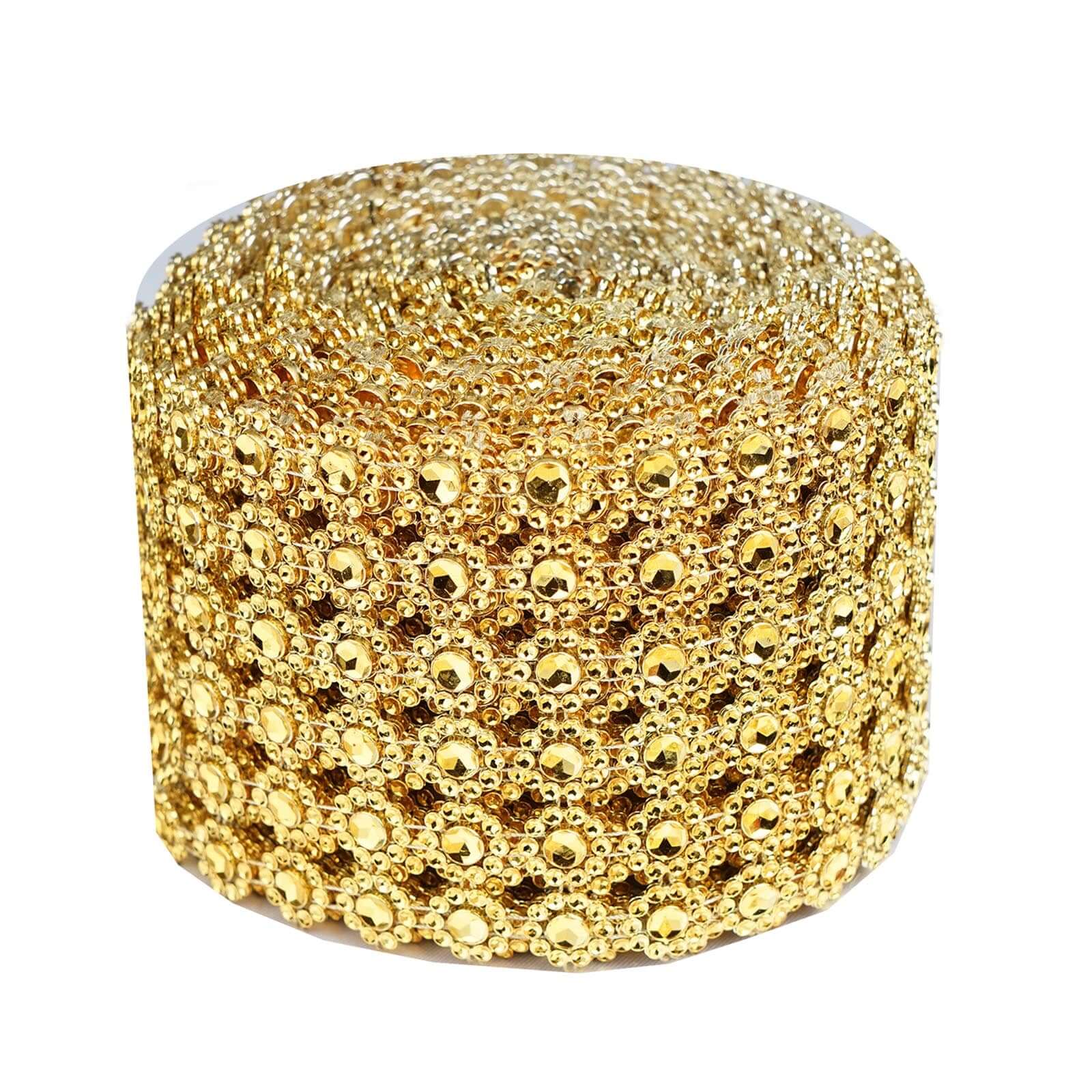 Hot Sale! 4 - inch Wide, 10 - Yard Gold Fleur Diamond Rhinestone Ribbon for DIY Crafts and Decor