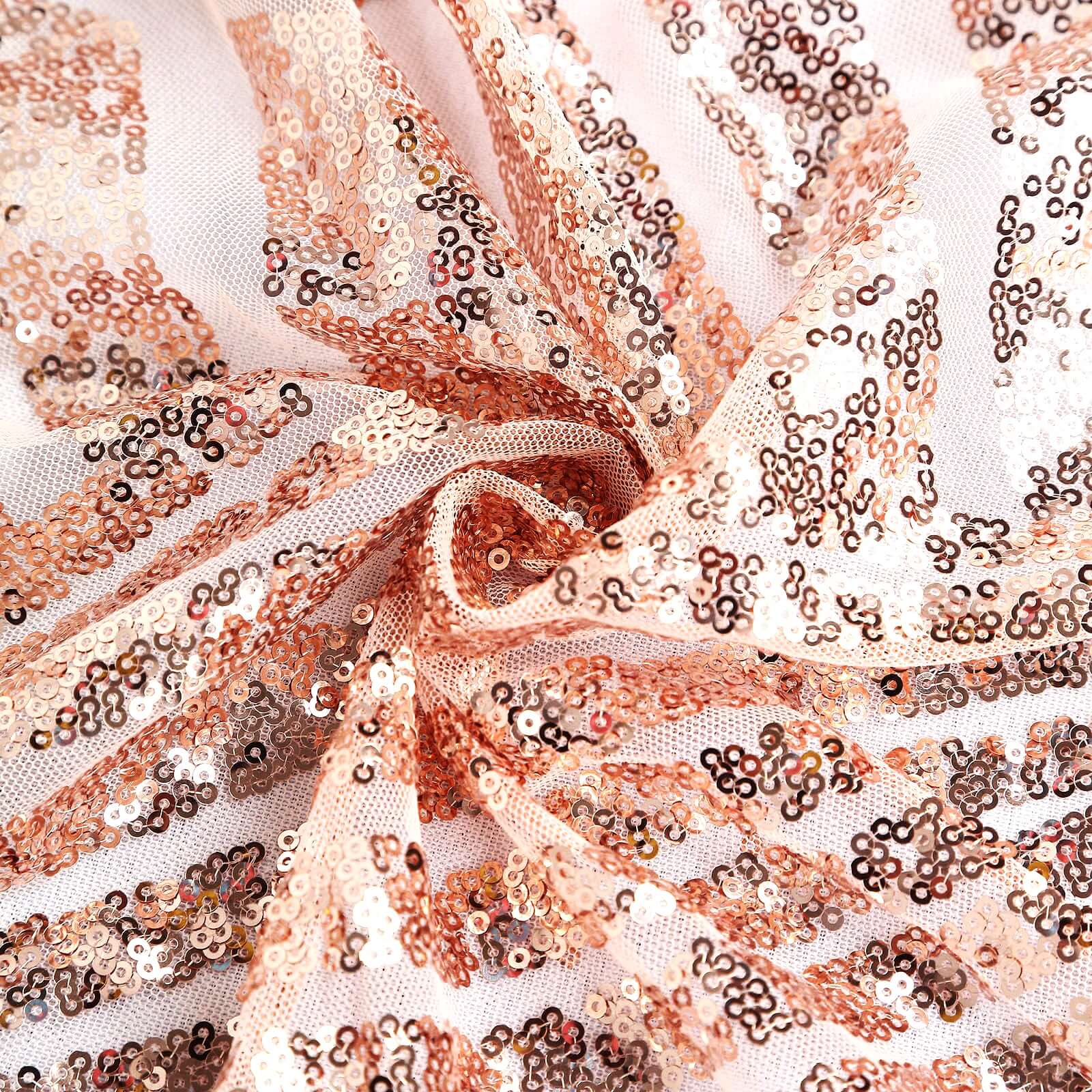 120-inch Rose Gold Seamless Sequin Round Tablecloth with Diamond Glitz
