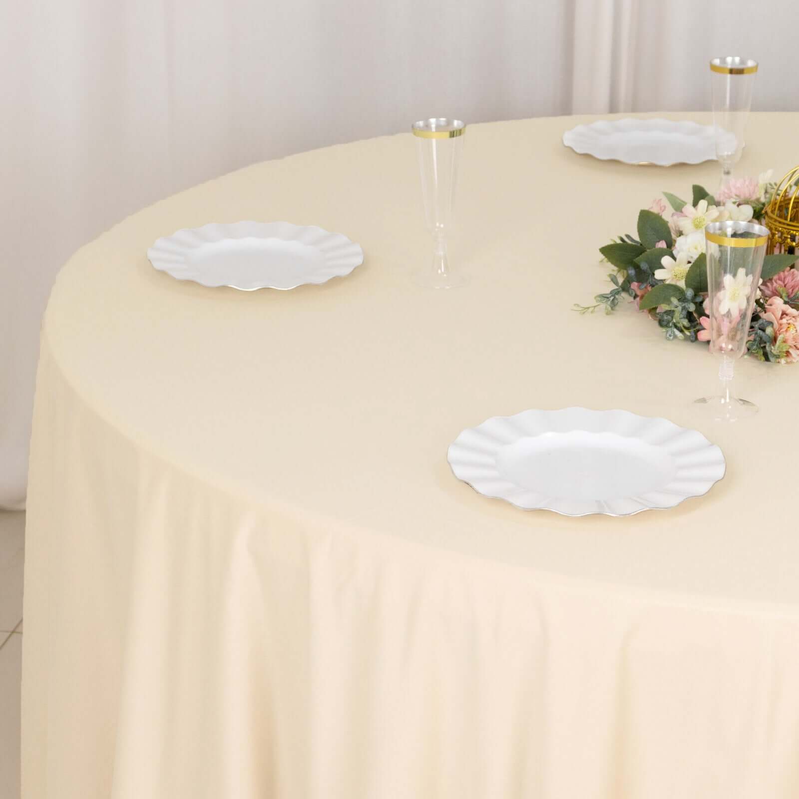 Premium Beige 120' Scuba Round Tablecloth - Wrinkle & Stain Free