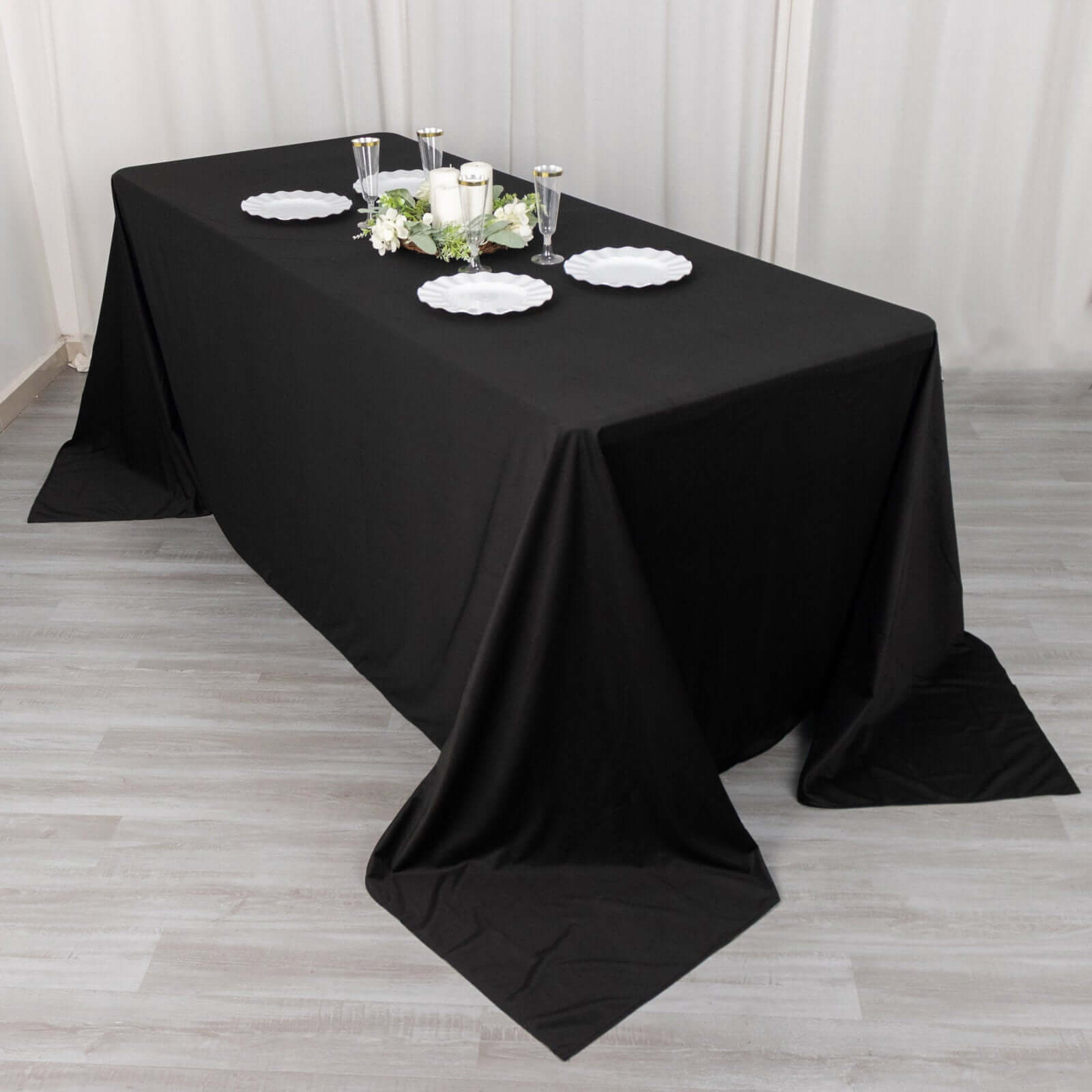 Exclusive Premium Black Scuba Rectangular 90x132 Tablecloth - Wrinkle & Stain Free for Weddings and Parties
