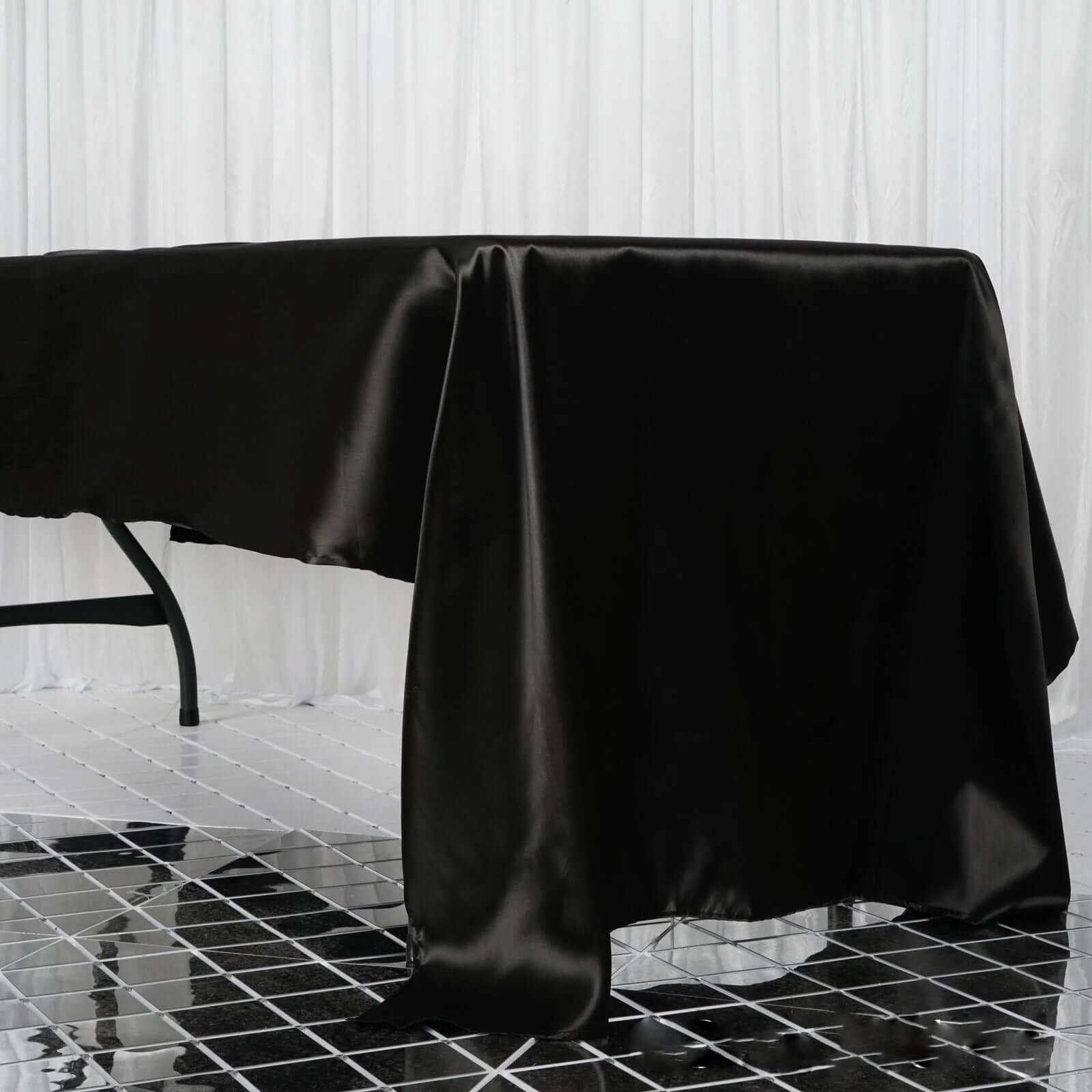 Black Satin 60x126 Rectangular Tablecloth - Lustrous and Stain-Resistant