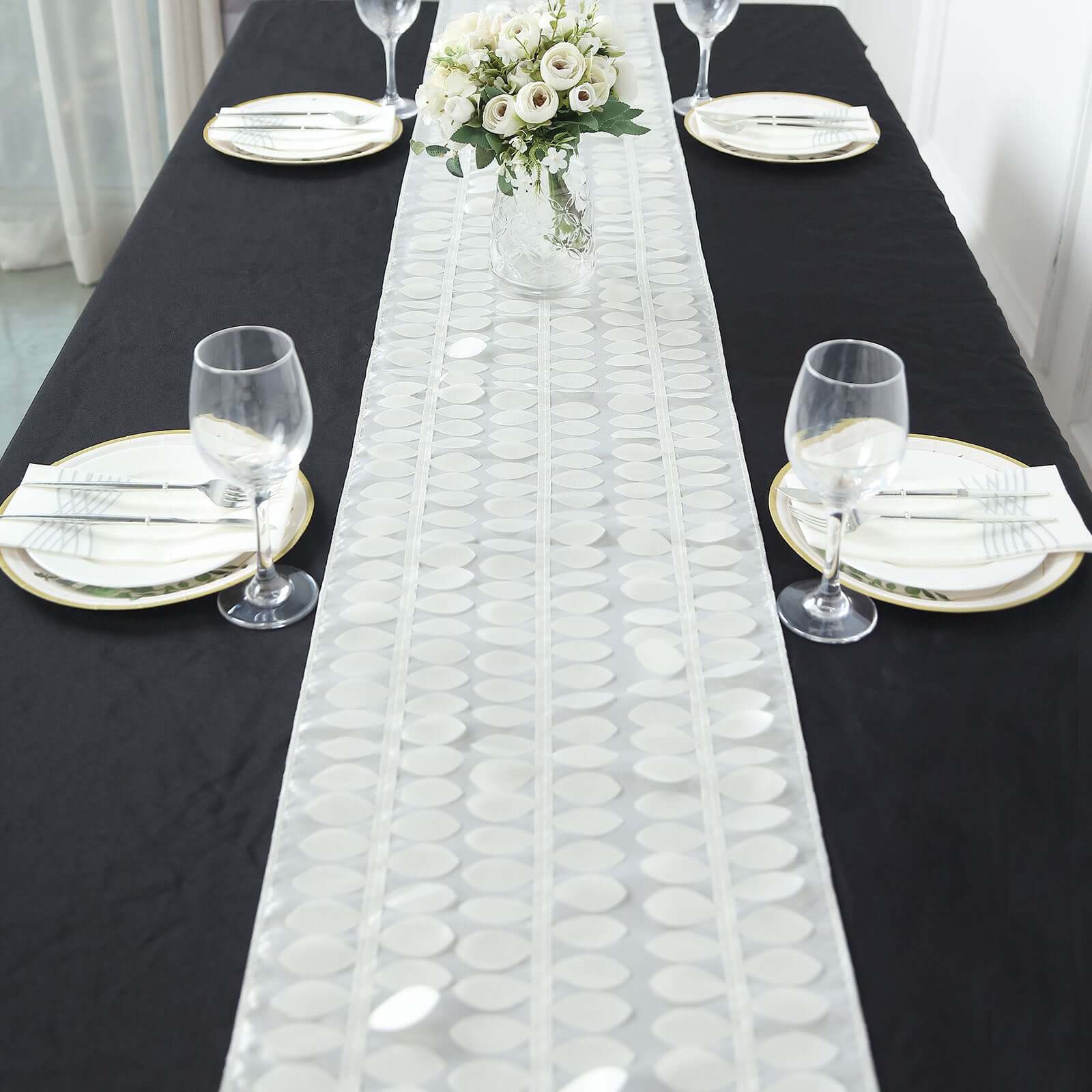 Hot! Ivory Taffeta Table Runner with 3D Leaf Petal Design, 12x108