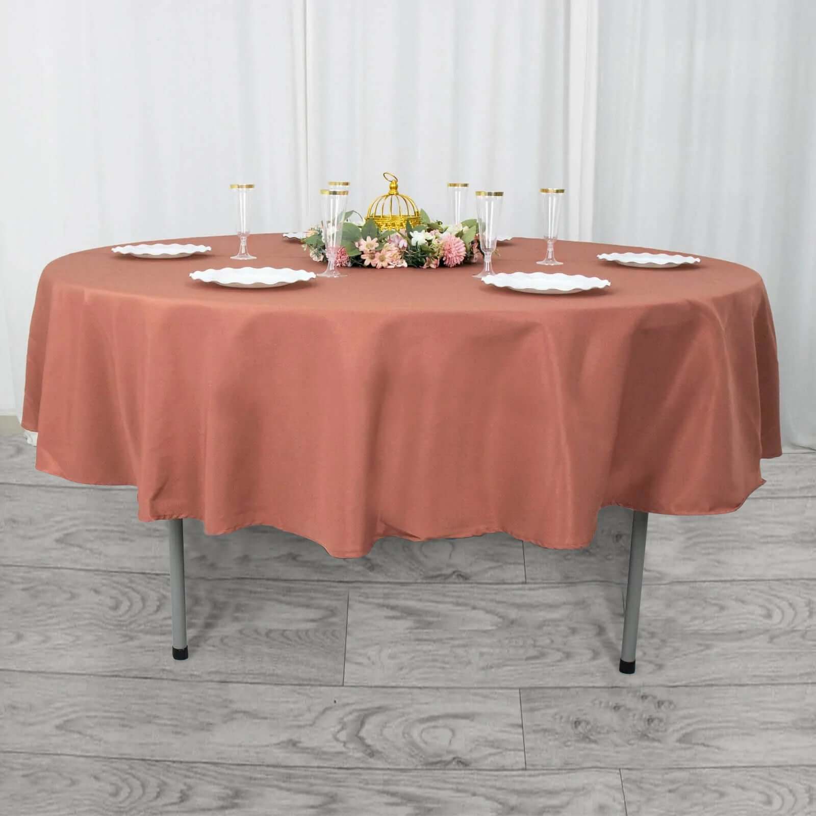 Exclusive 90' Terracotta Polyester Round Tablecloth - Stain & Wrinkle Resistant