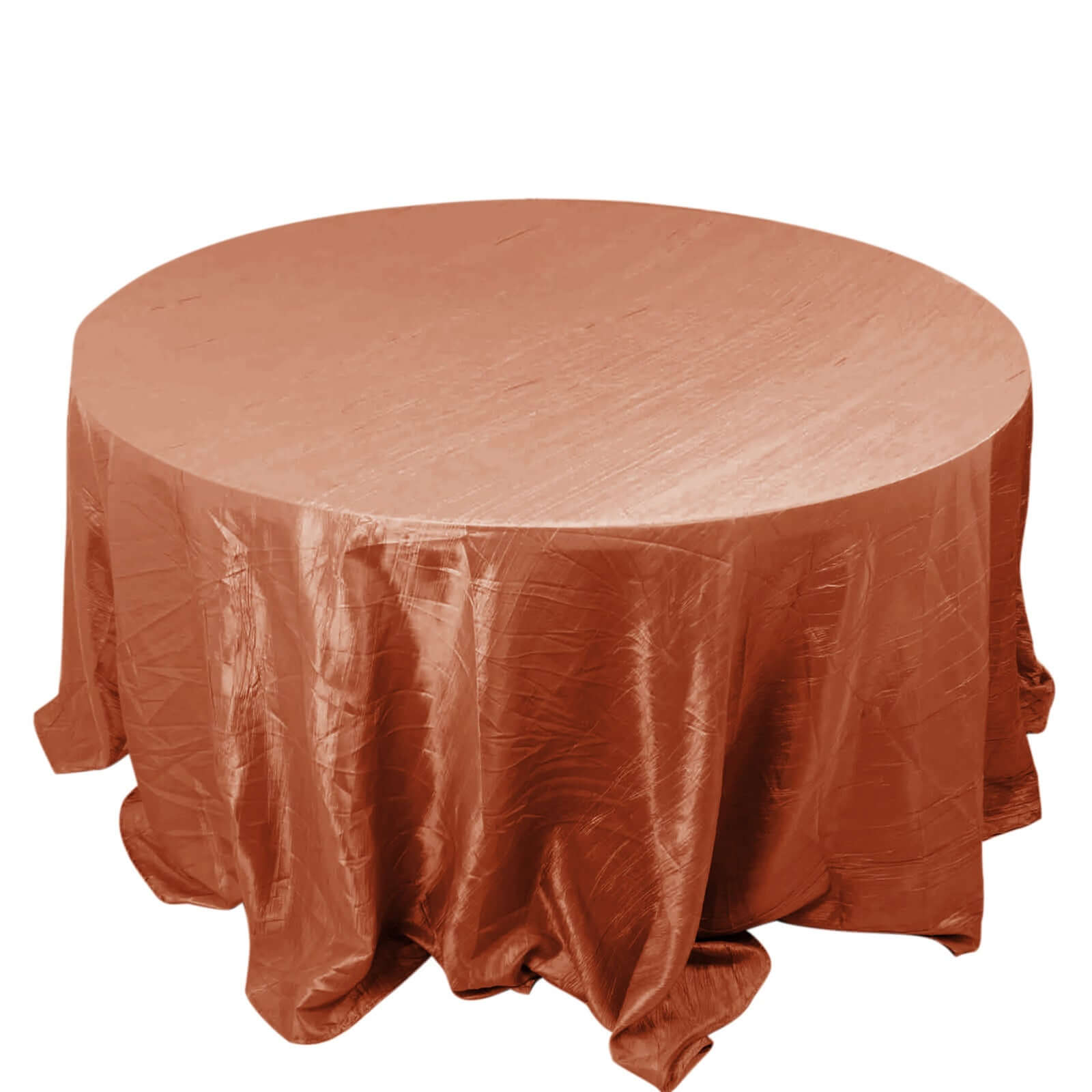 Exclusive Seamless Crinkle Taffeta 132' Round Tablecloth in Terracotta (Rust)