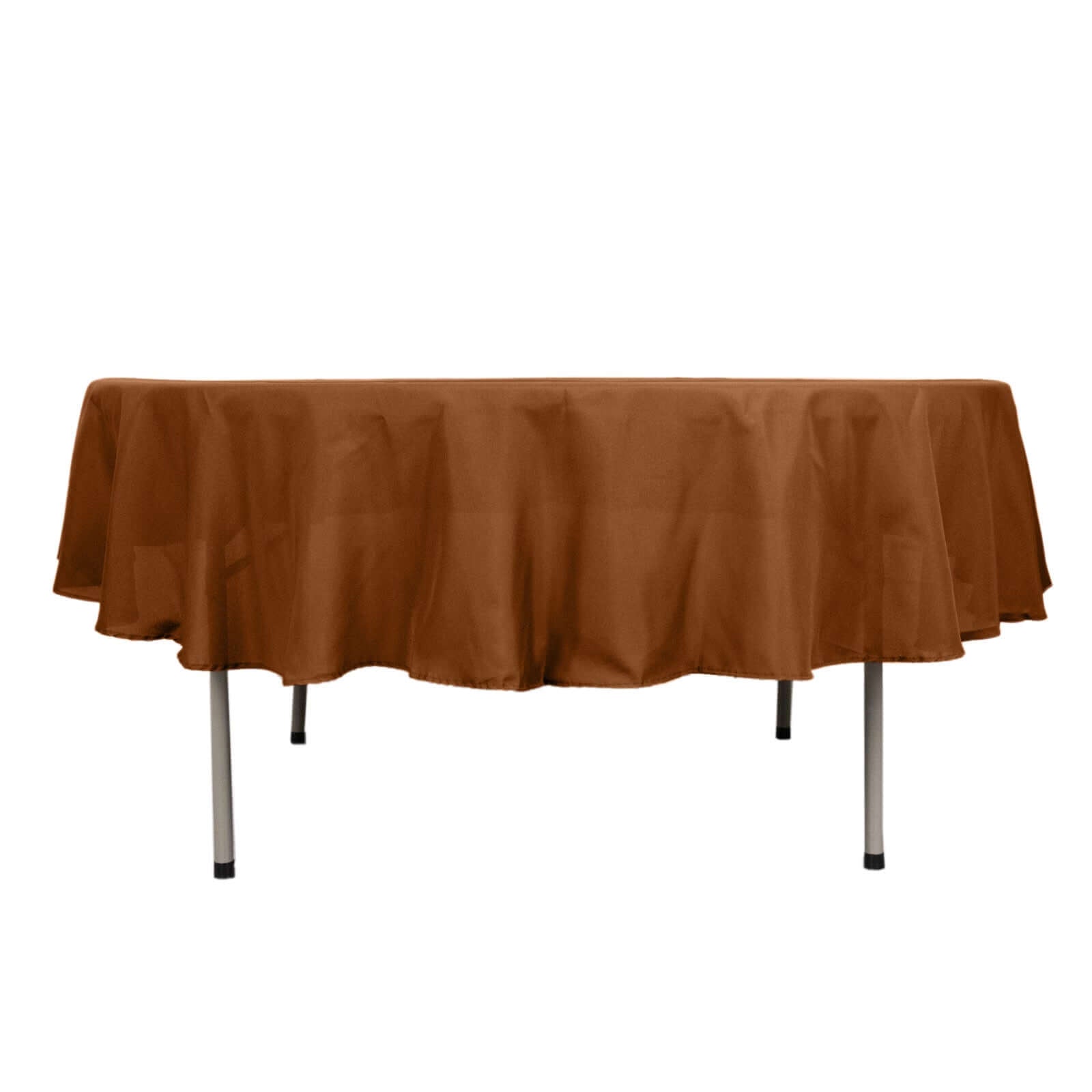 Discount! 90' Round Cinnamon Brown Polyester Tablecloth - Stain & Wrinkle Resistant